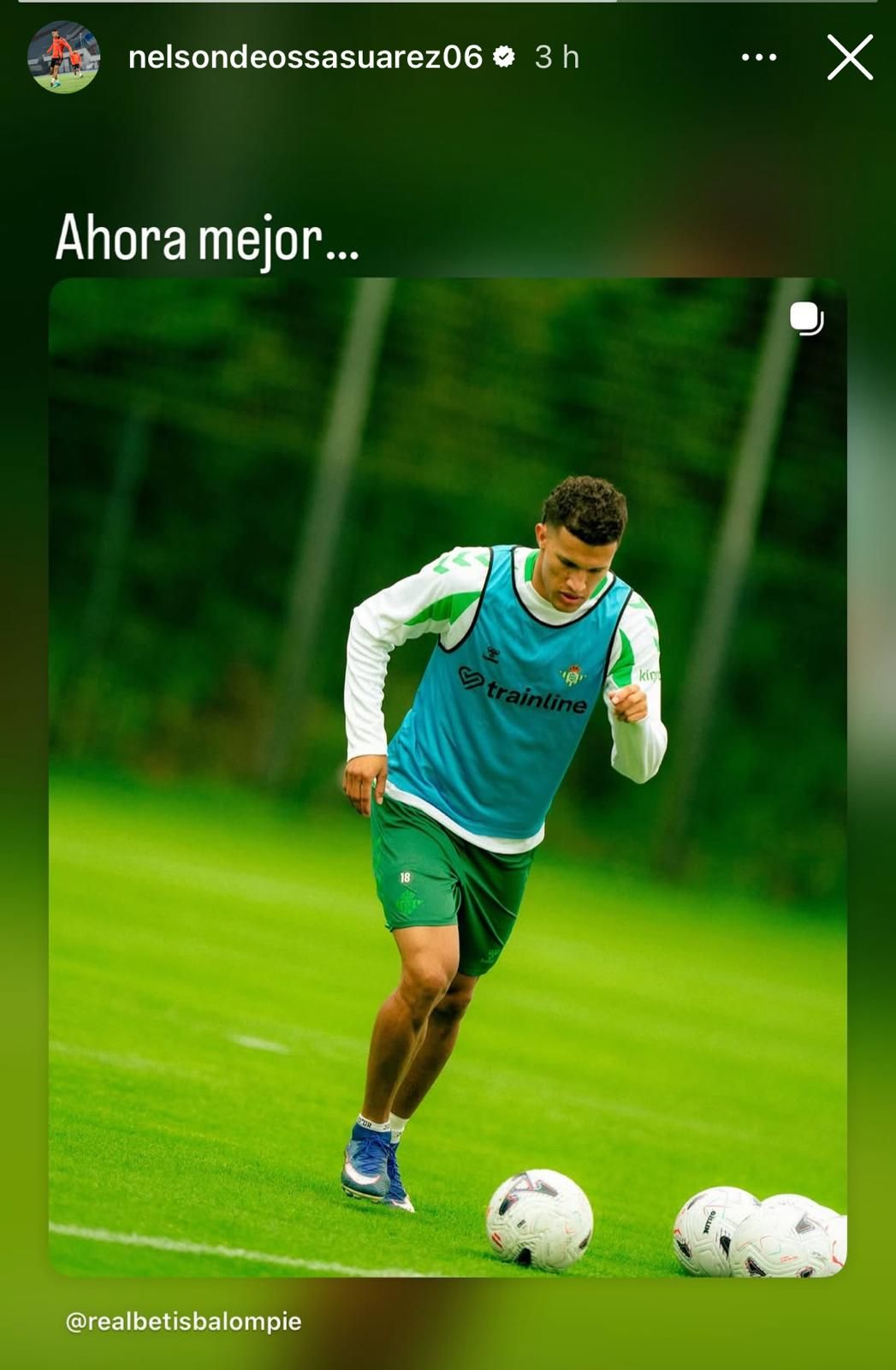 El último mensaje de Nelson Deossa con la camista del Betis