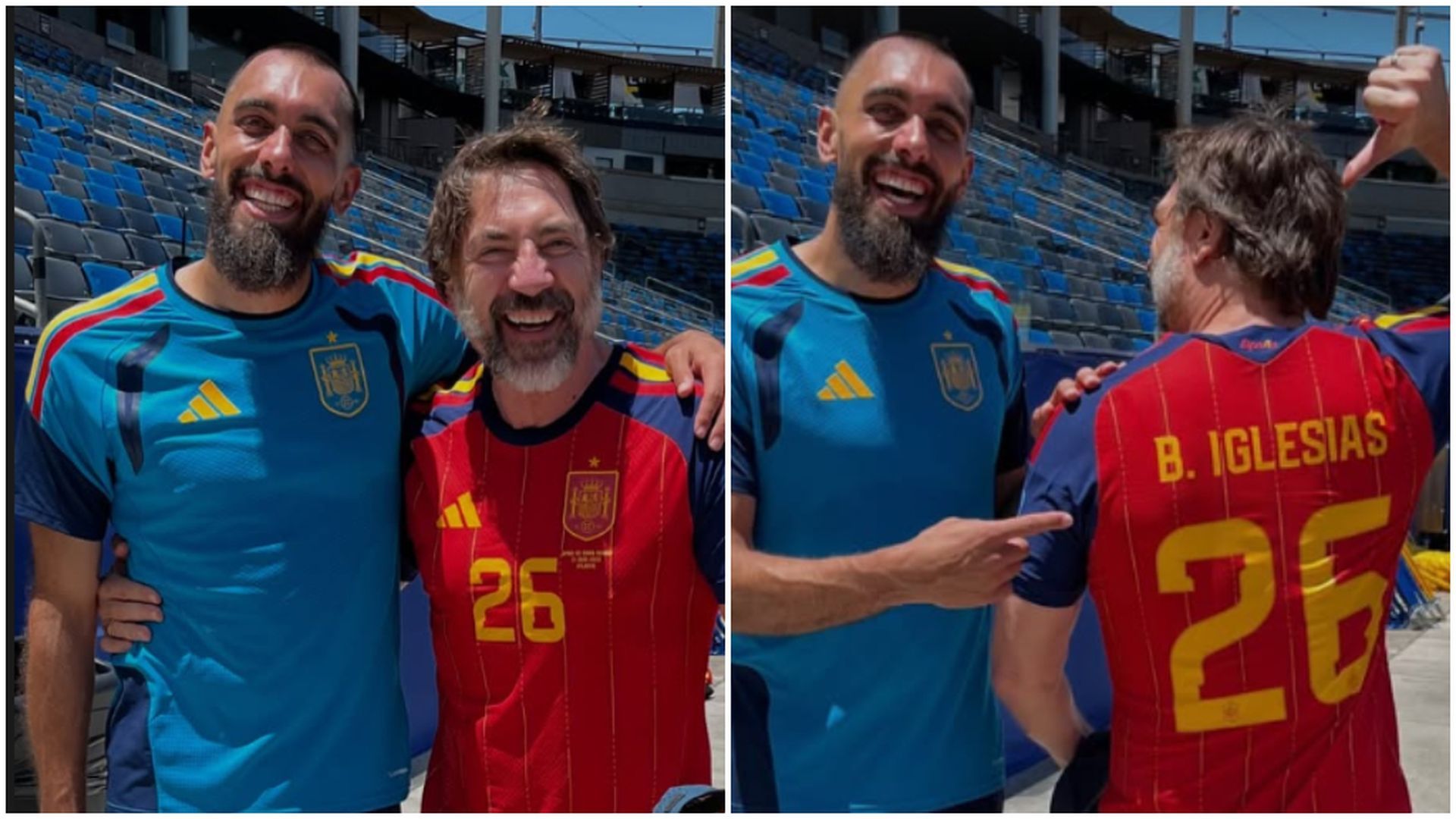 Javier Bardem se pone la camiseta de Borja Iglesias y alucina: "Todavía no me lo creo"