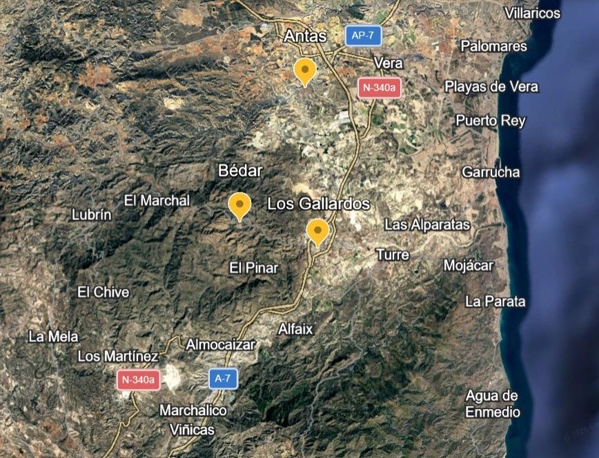 Mapa del incendio de Los Gallardos, en Almería