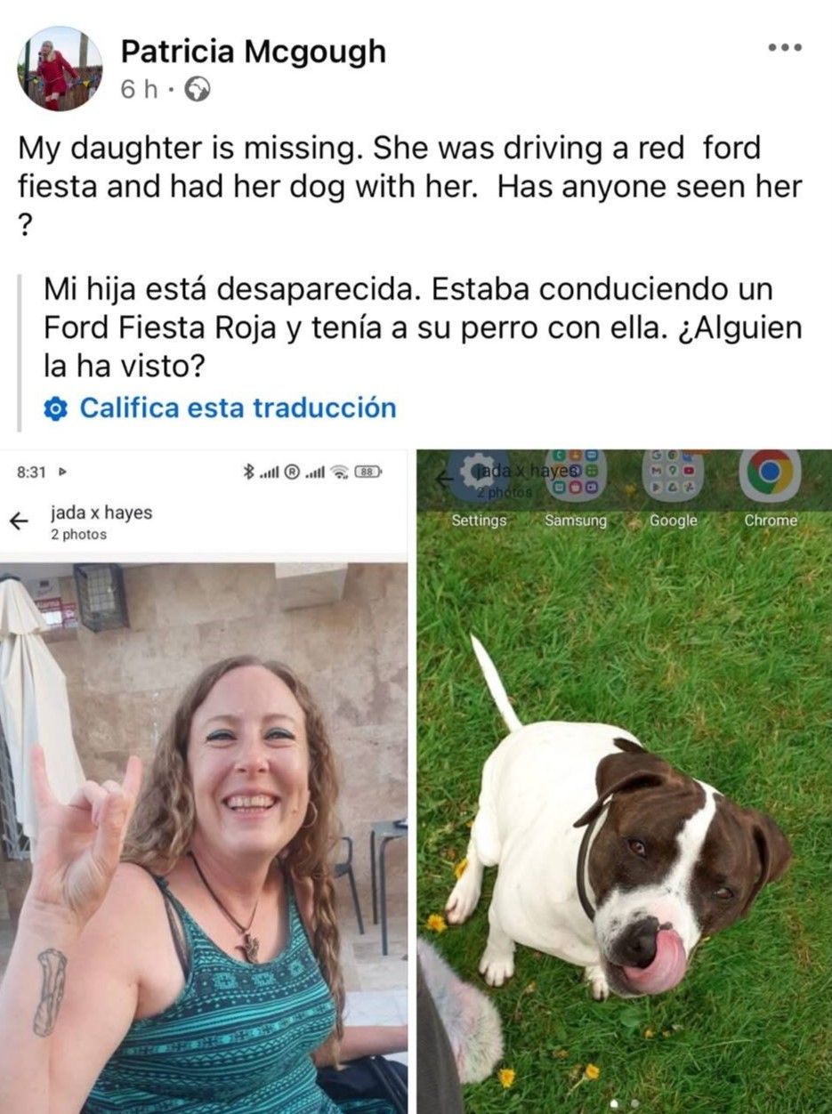 Patricia McGough, una madre británica, alerta sobre la desaparición de su hija tras el incendio de Los Gallardos