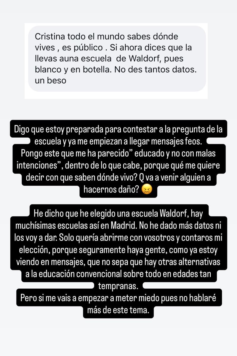 La advertencia que ha recibido Cristina Pedroche tras hablar de la educación de su hija Laia