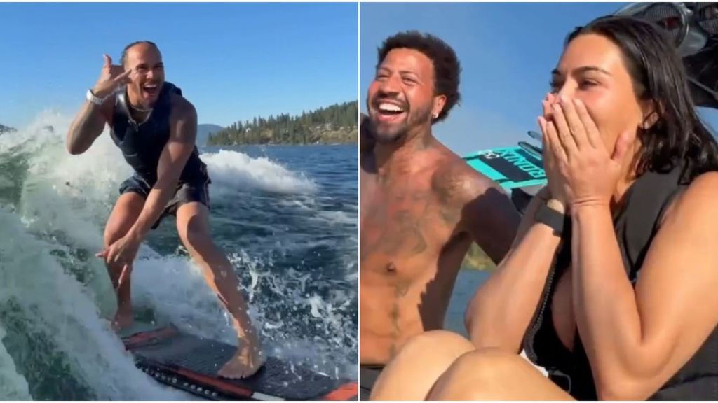 Lewis Hamilton deja boquiabierta a Kim Kardashian con su habilidad haciendo surf
