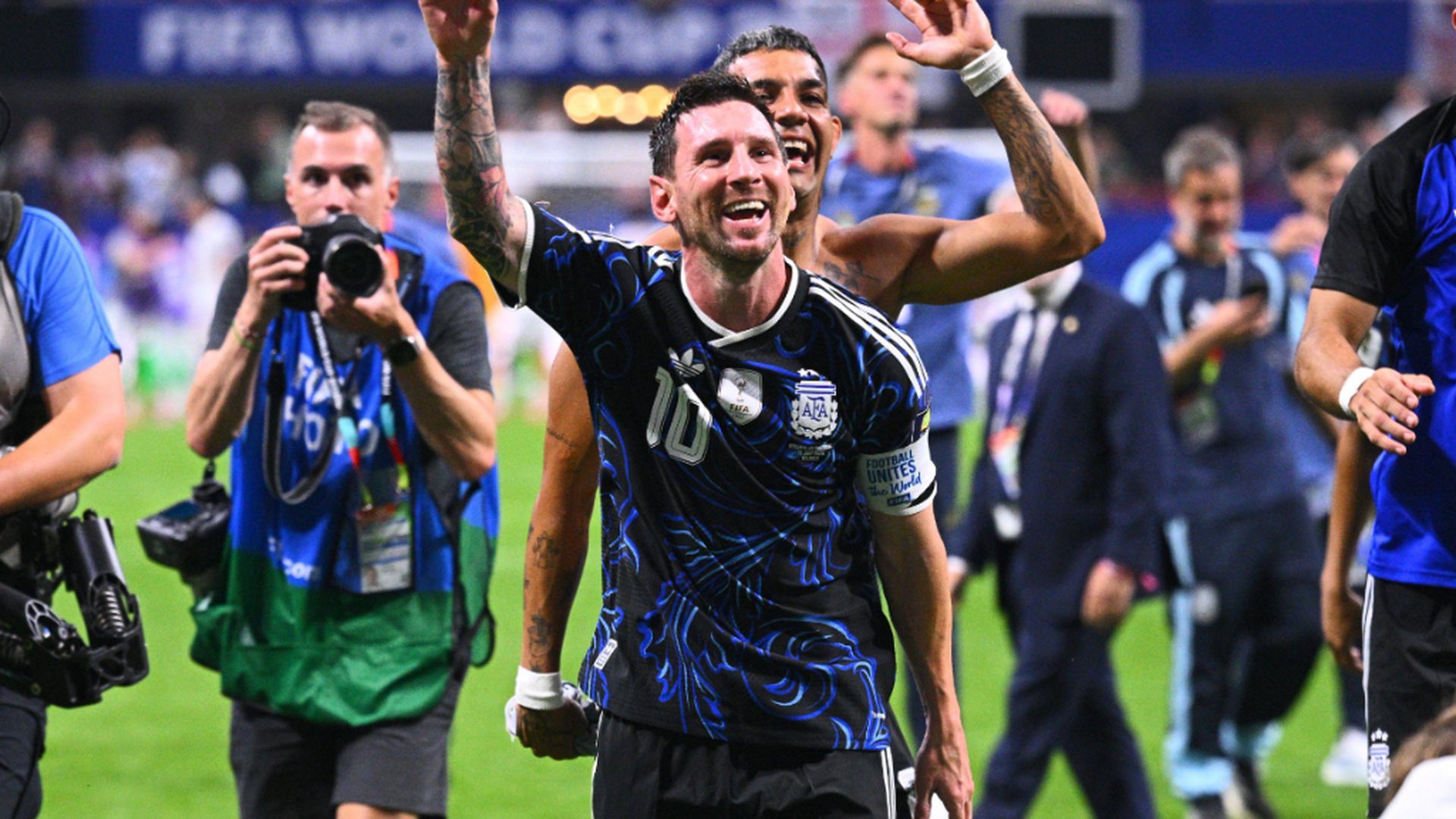 Leo Messi, celebrando la victoria de Argentina