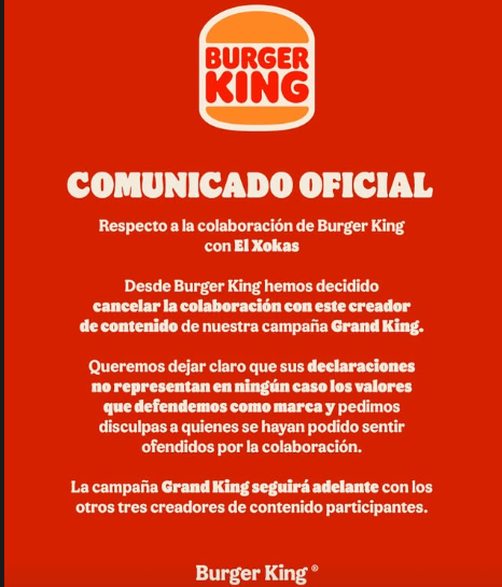 Comunicado de Burger King