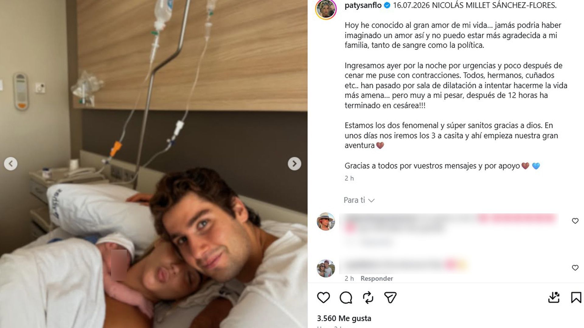 Paty Sánchez-Flores ya es madre de su primer hijo