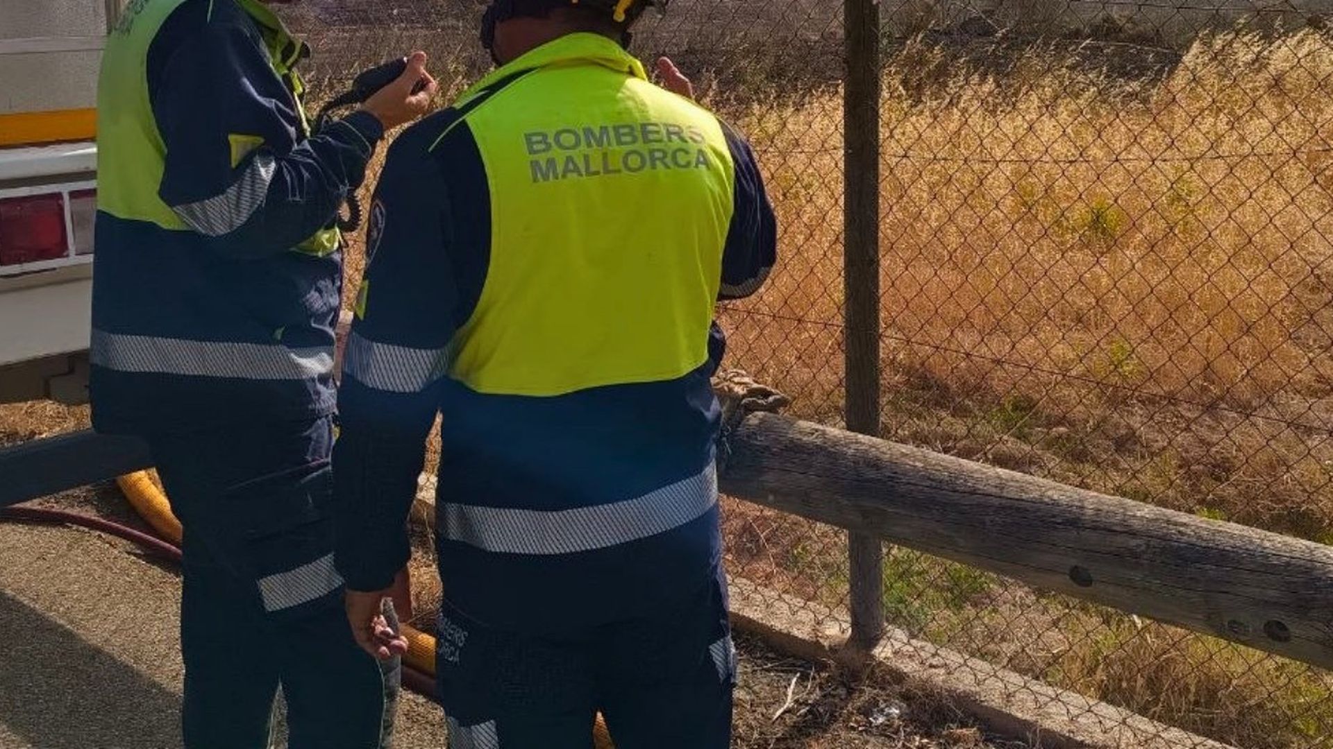 Dos bomberos de Mallorca en una actuación en una zona de matorrales Dos bomberos de Mallorca en una actuación en una zona de matorrales