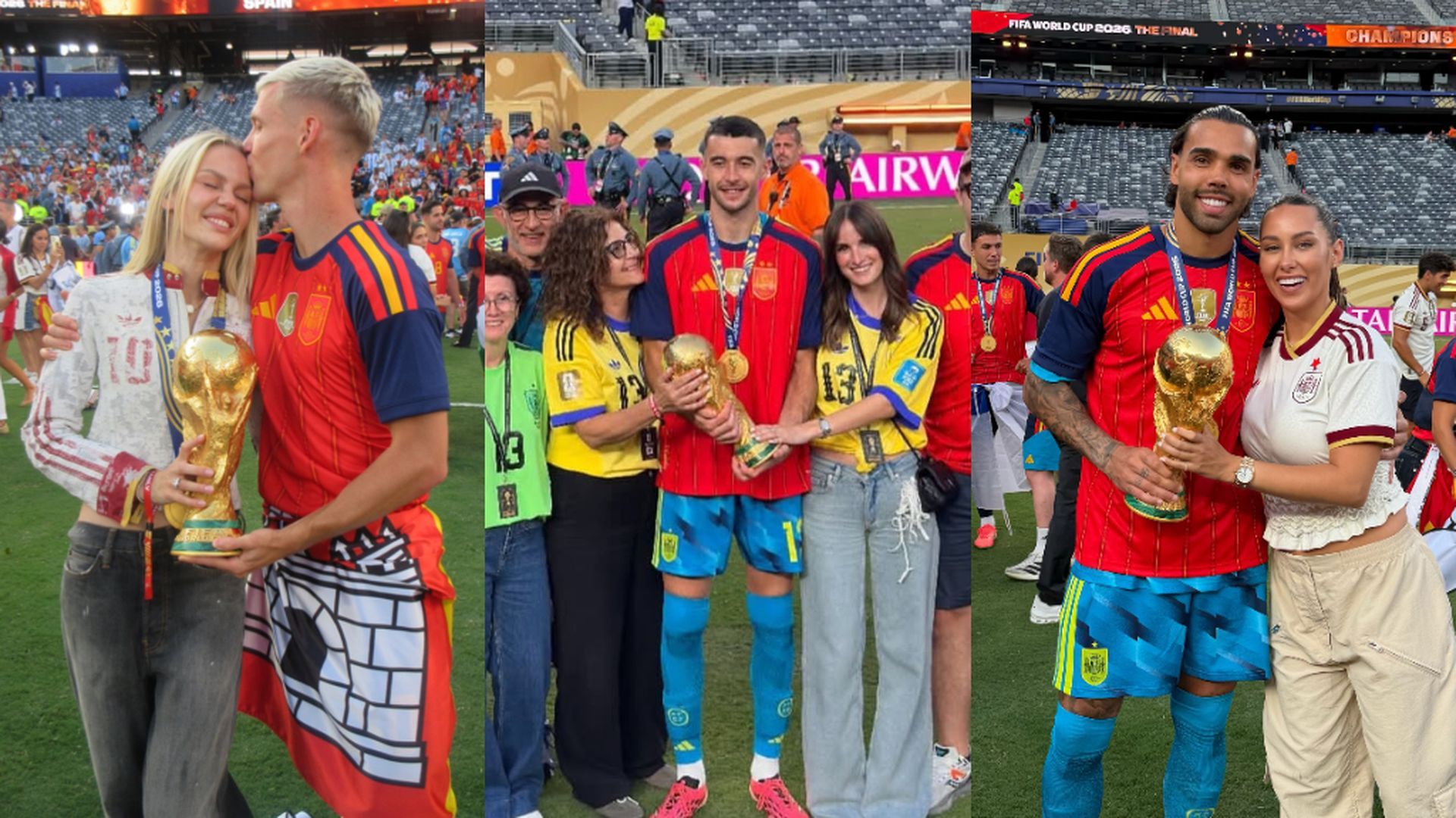 Dani Olmo, Joan García y David Raya, con sus parejas y familias