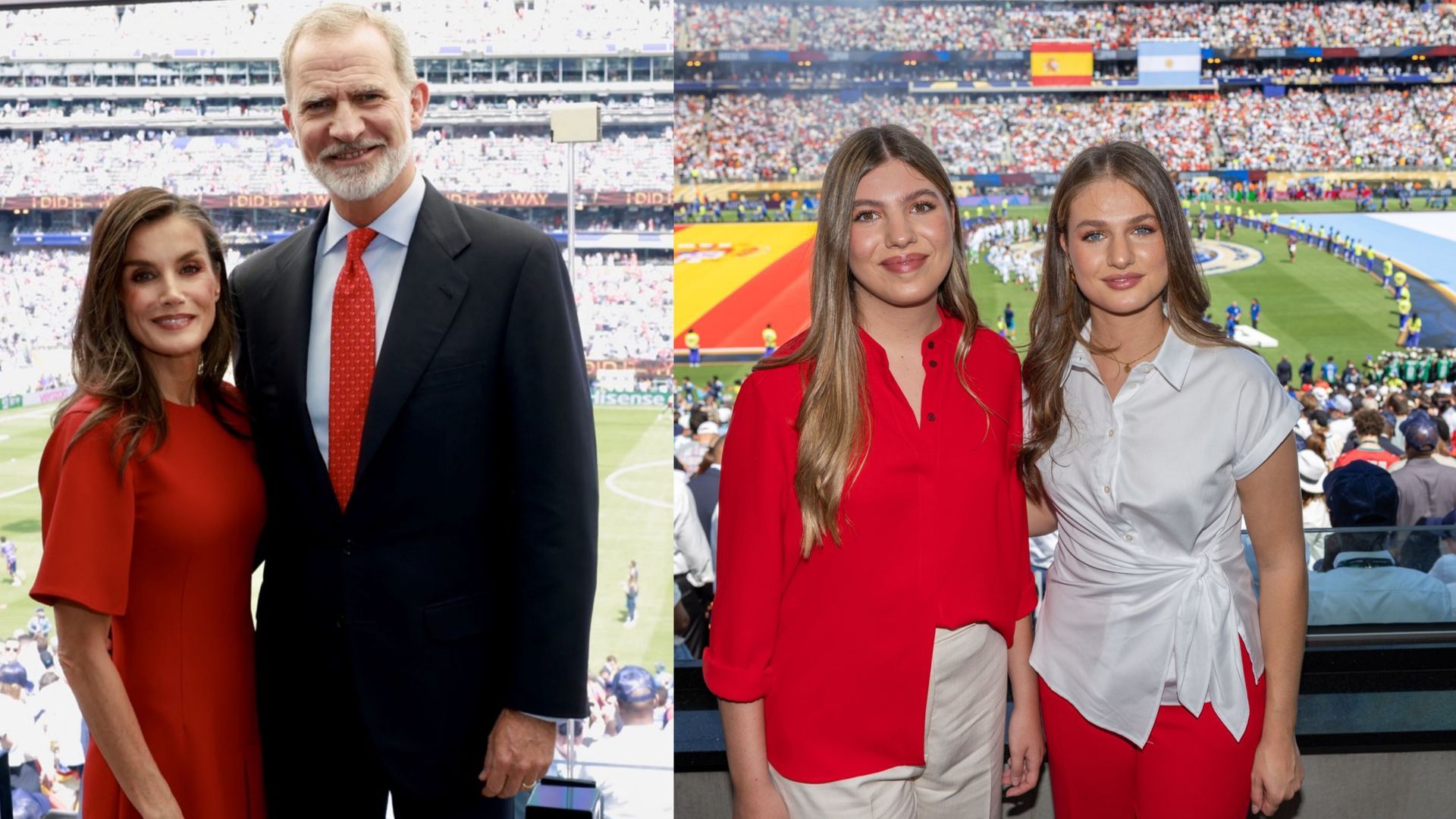 Fotomontaje con los reyes de España (izq.) y Sofía y Leonor (dcha.) ayer, en el partido Fotomontaje con los reyes de España (izq.) y Sofía y Leonor (dcha.) ayer, en el partido