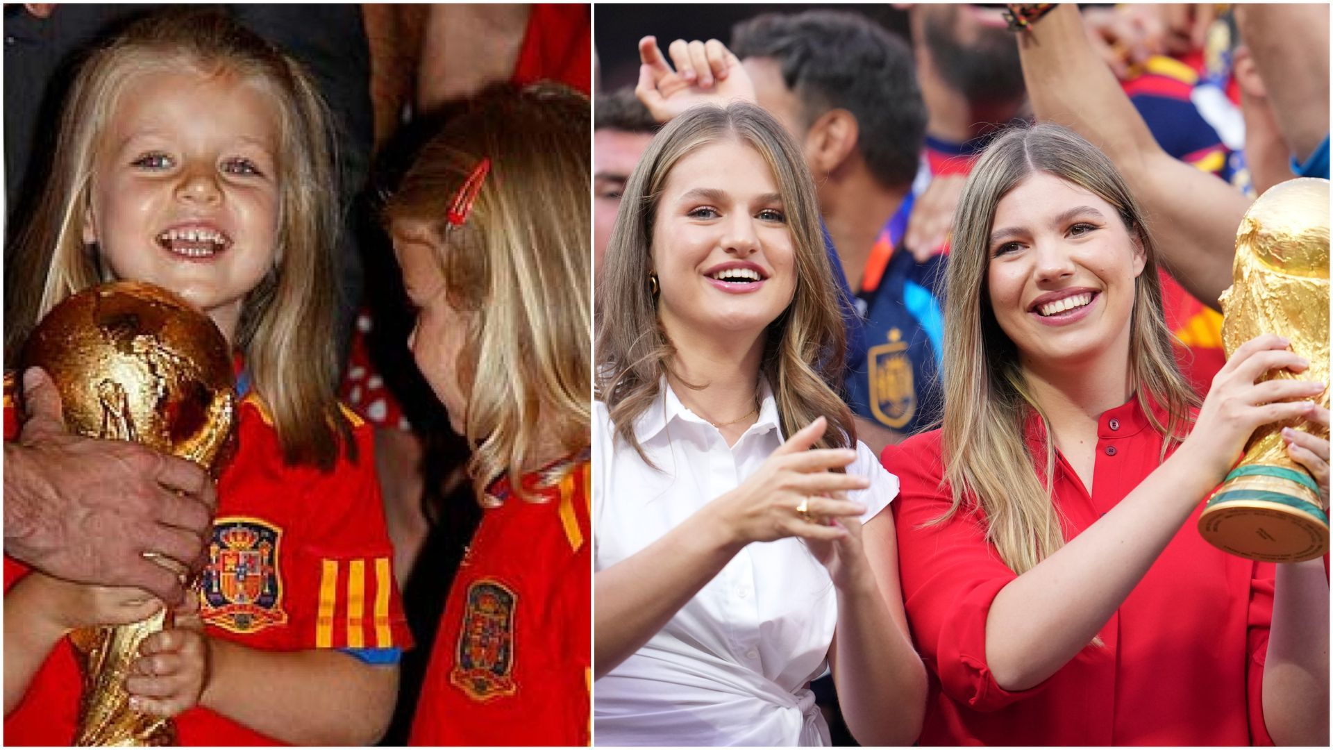 Leonor y Sofía con la Copa del Mundo 16 años después Leonor y Sofía con la Copa del Mundo 16 años después