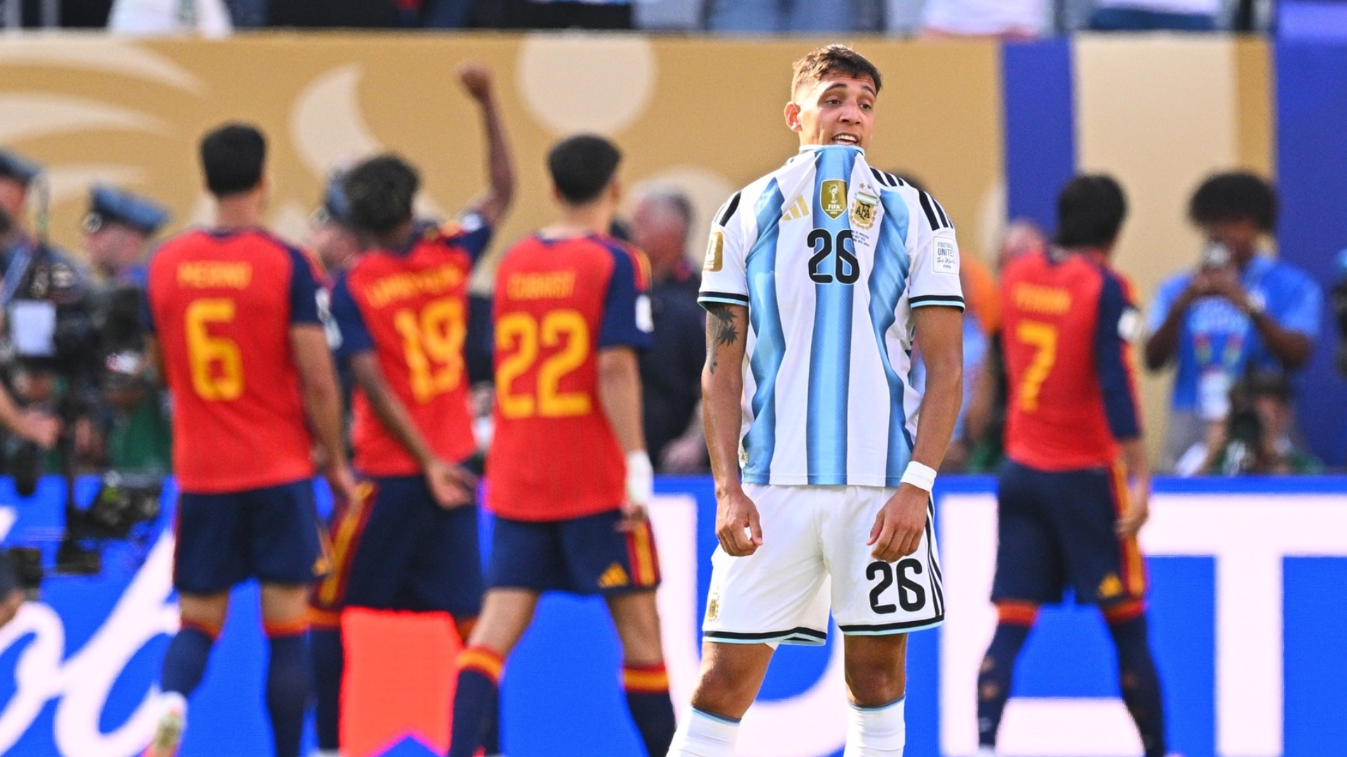 Nahuel Molina, durante la celebración del gol de España Nahuel Molina, durante la celebración del gol de España