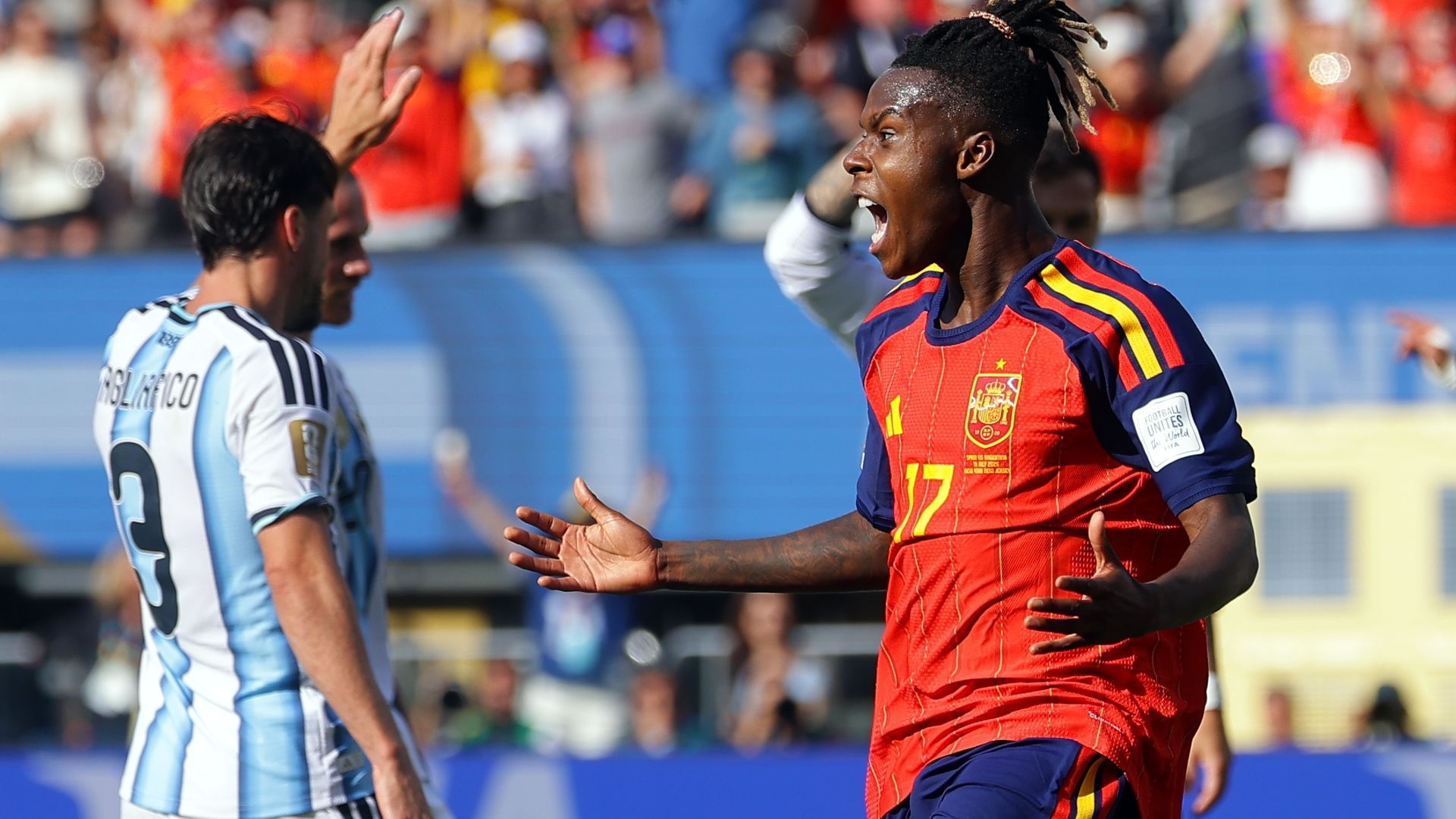 Nico Williams, durante el España - Argentina. Nico Williams, durante el España - Argentina.