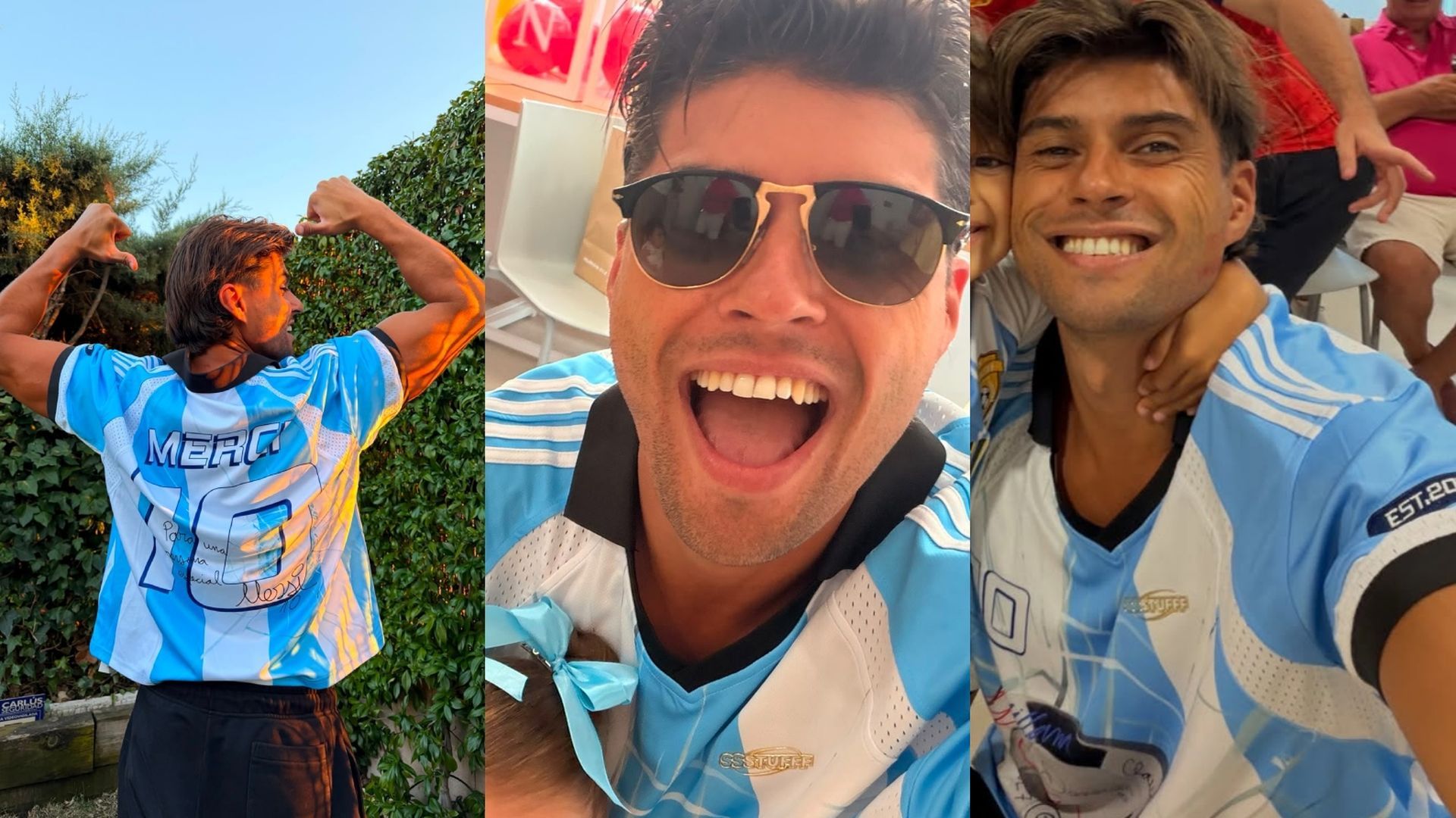Javier Tudela, con sus hijos viendo la final del Mundial con la camiseta de Argentina