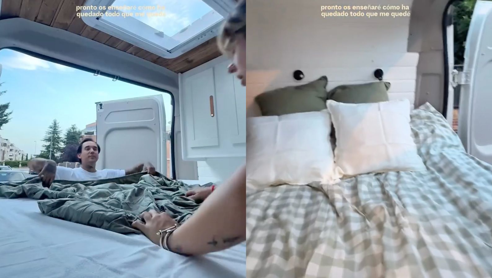 La zona de descanso situada en la parte trasera de la camper de Anita Matamoros