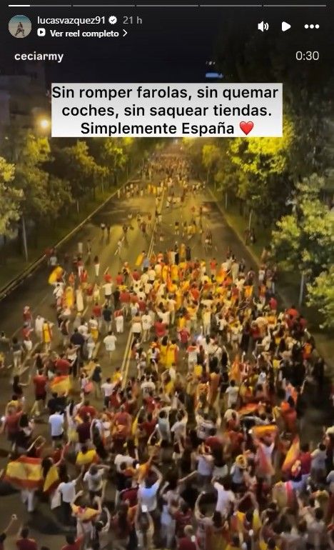 El vídeo que ha compartido Lucas Vázquez en su perfil oficial de Instagram