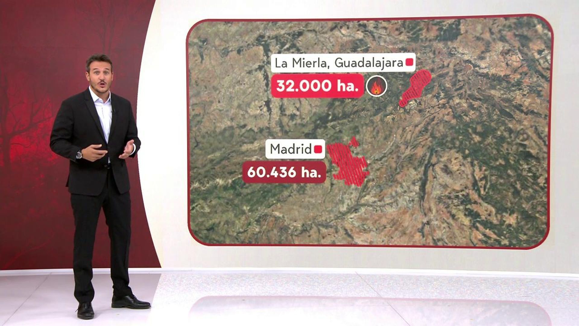 La dimensión del incendio de Guadalajara abarcaría de punta a punta el municipio de Madrid
