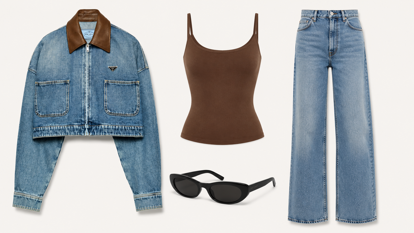 Look de Ainhize Legarreta: vaqueros y chaqueta de Prada, top básico marrón y gafas de sol de YSL