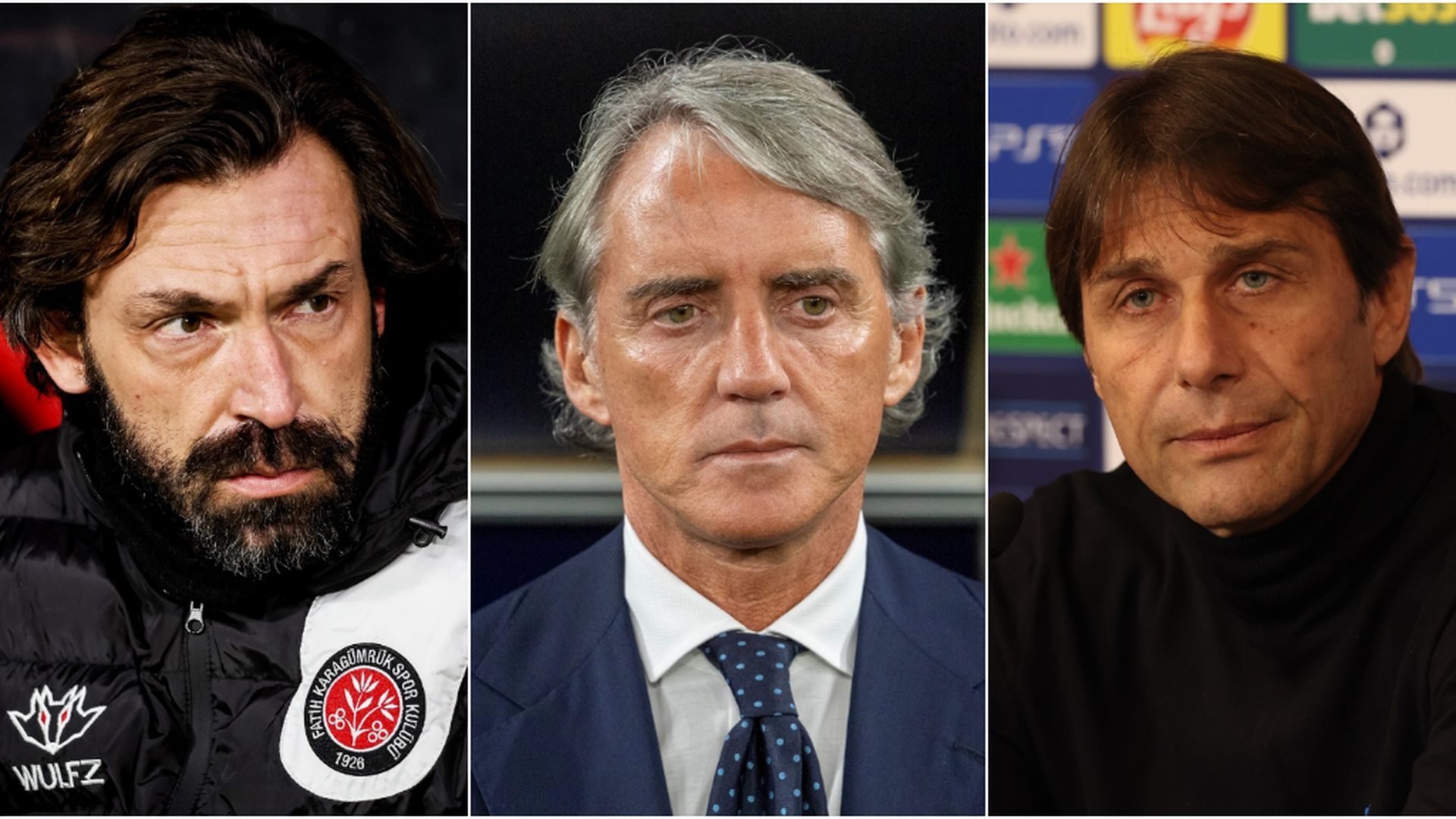 Andrea Pirlo, Roberto Mancini y Antonio Conte