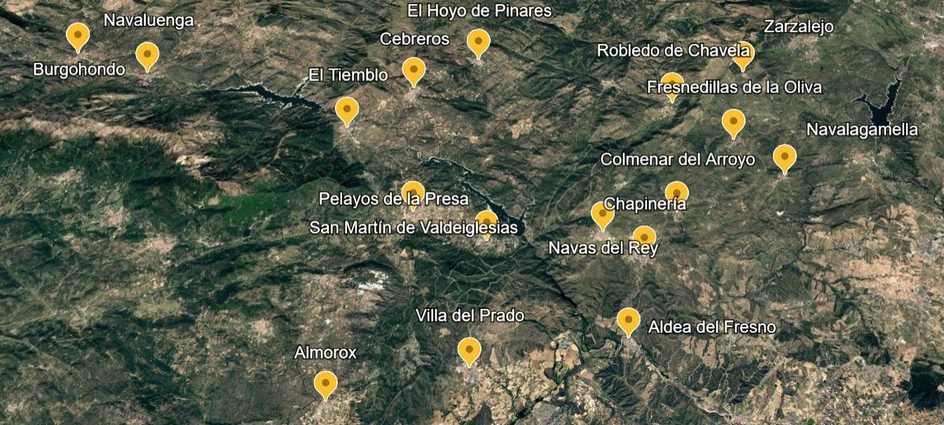 Mapa de desalojos por los incendios en Madrid y Ávila