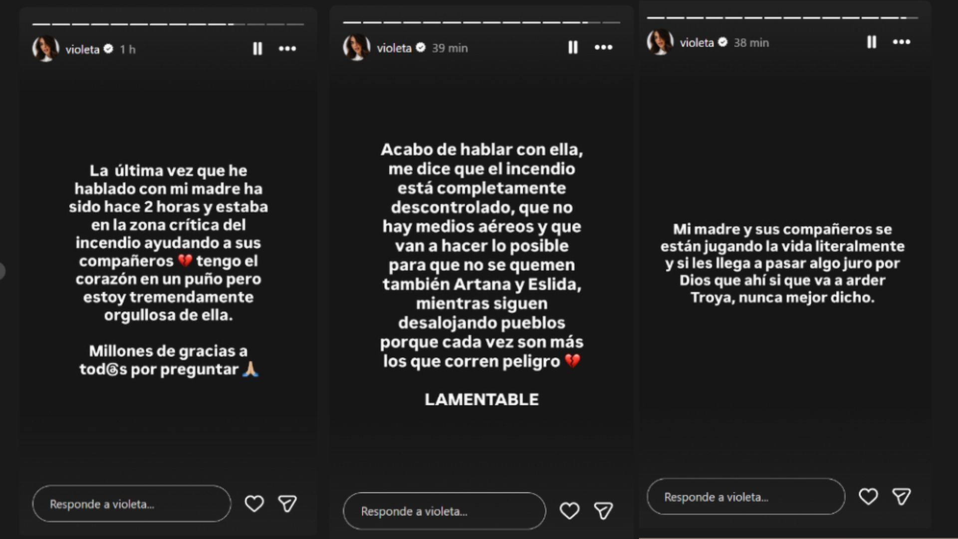 Violeta actualiza el estado de los incendios en su zona