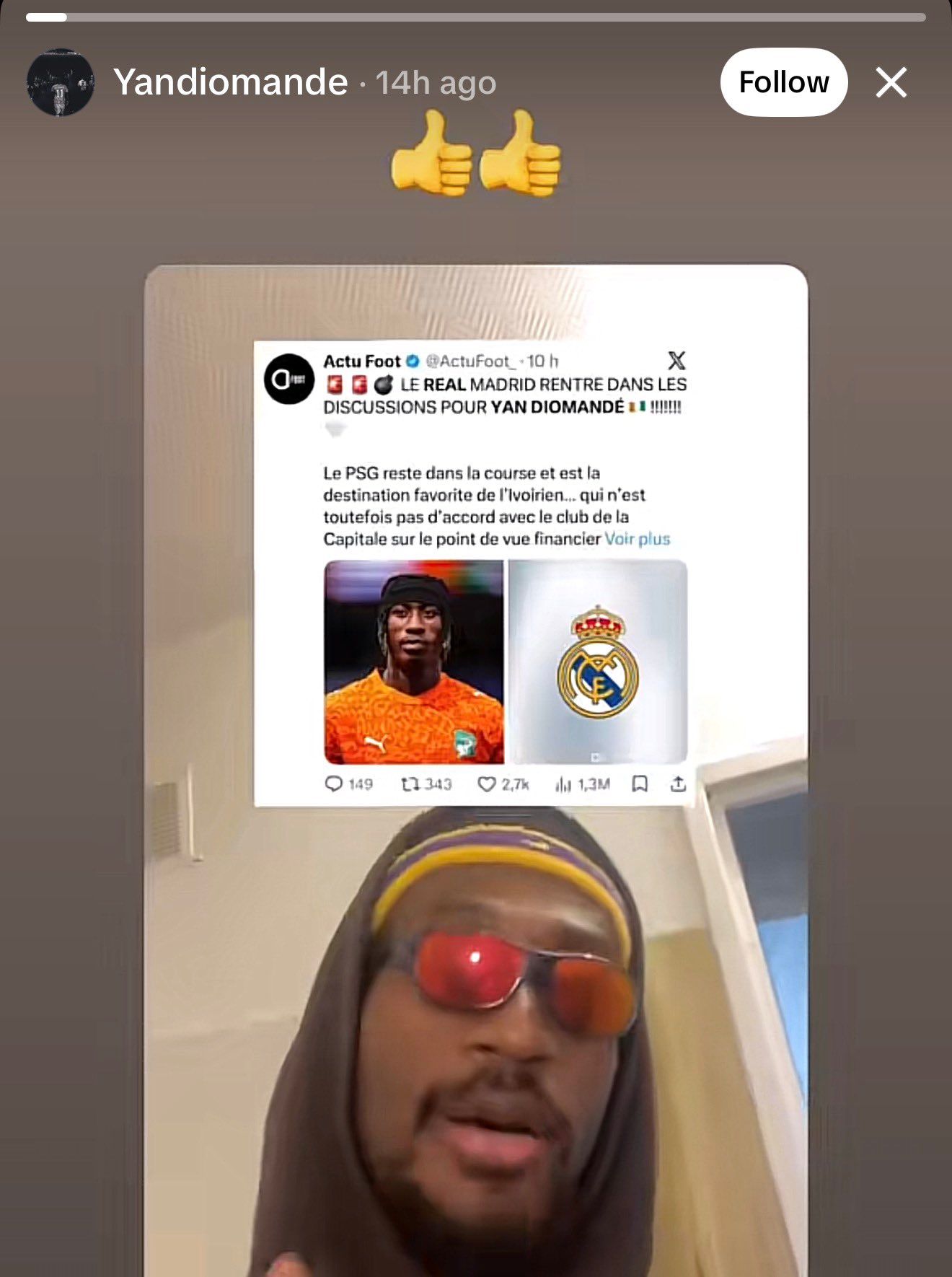 La respuesta de Yan Diomande en redes sociales