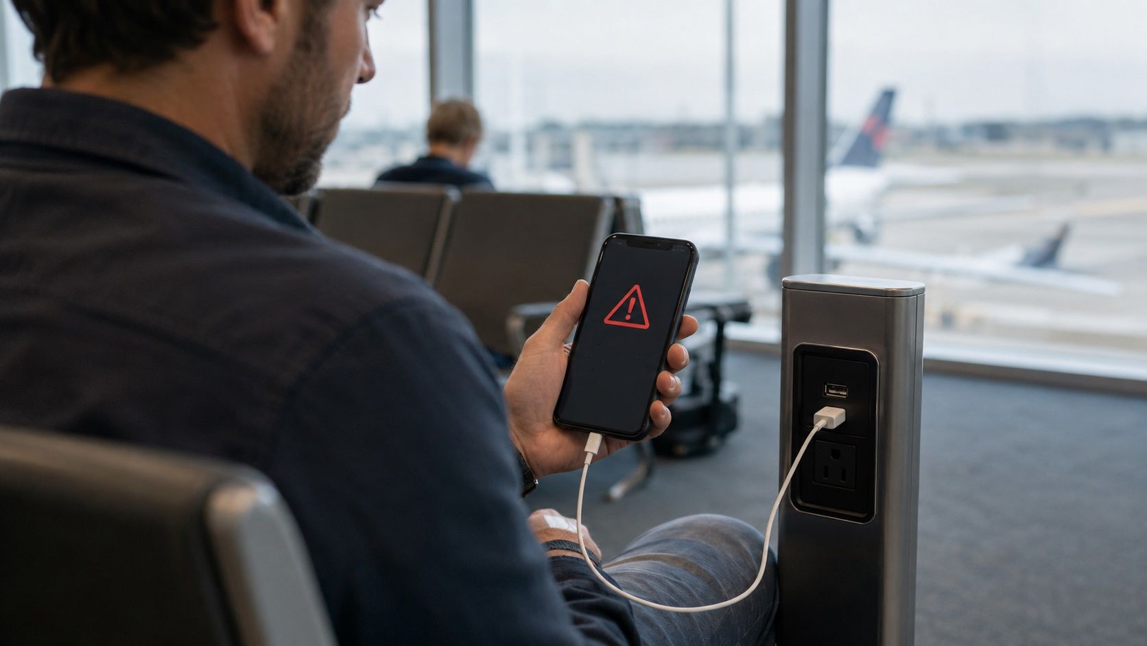 Usando un cargador USB en el aeropuerto
