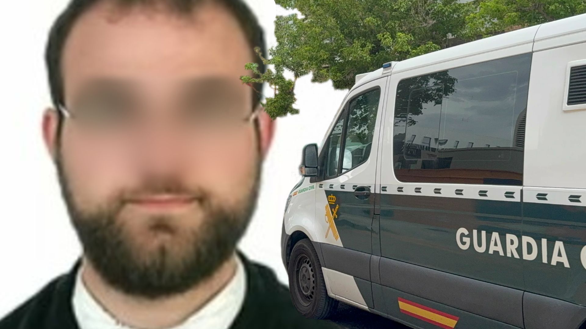 Imagen de Vicent, el logopeda asesinado en Valencia, y foto del furgón policial en el que fue trasladado David
