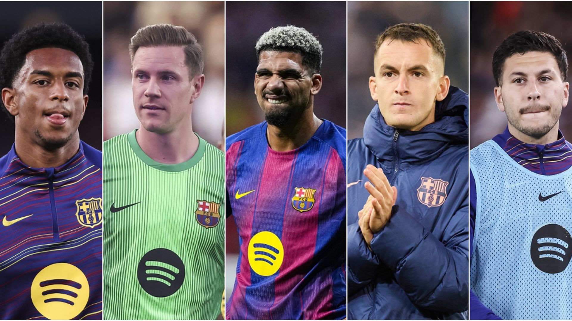 Alejandro Balde, Marc ter Stegen, Ronald Araujo, Marc Casadó y Roony Bardghji