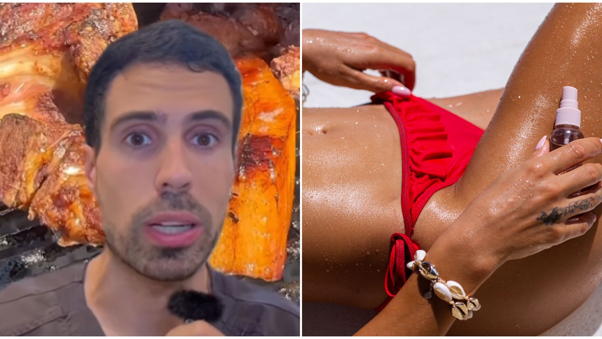 Álex Docampo, dermatólogo, y una mujer bronceada con un producto en la mano