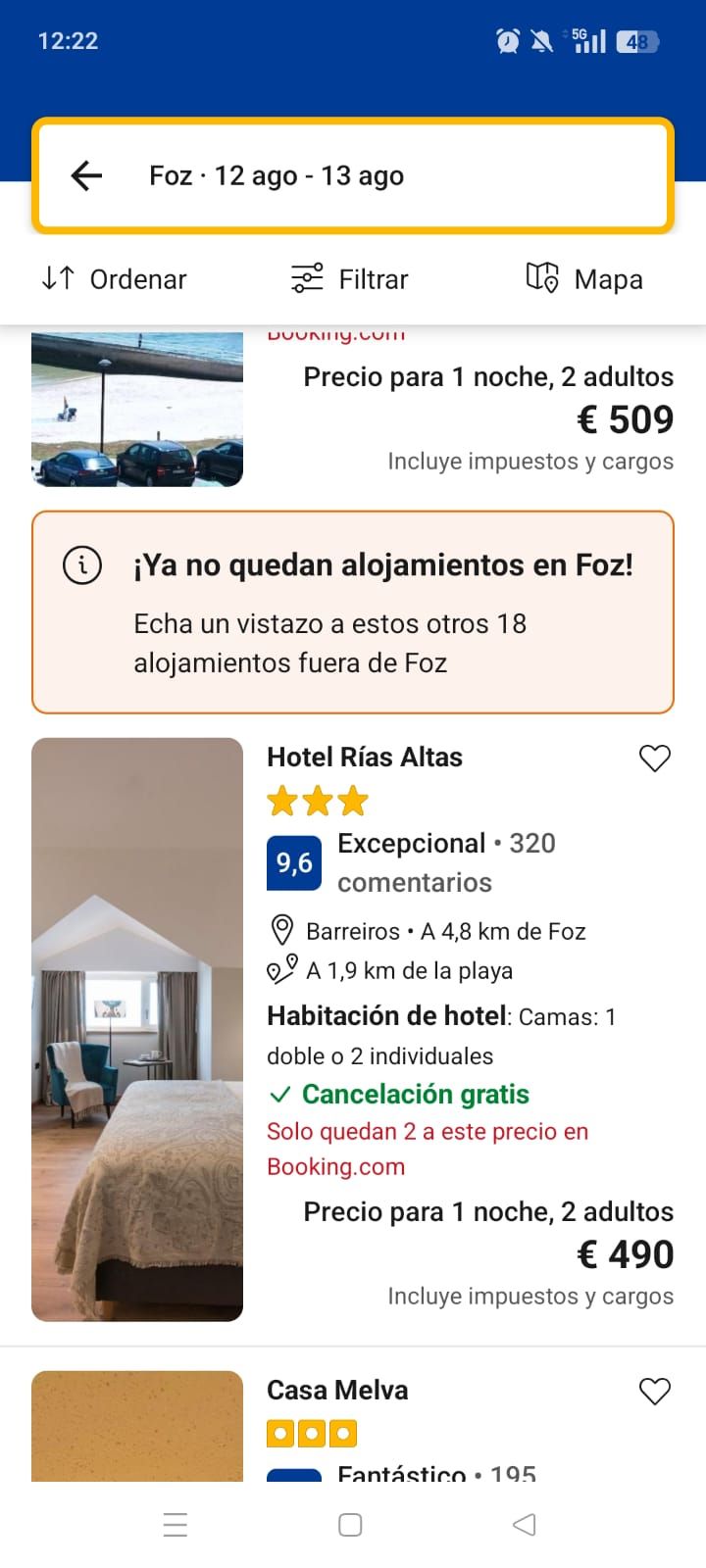 Habitaciones de hoteles de tres estrellas por más de 500 euros la noche en Foz