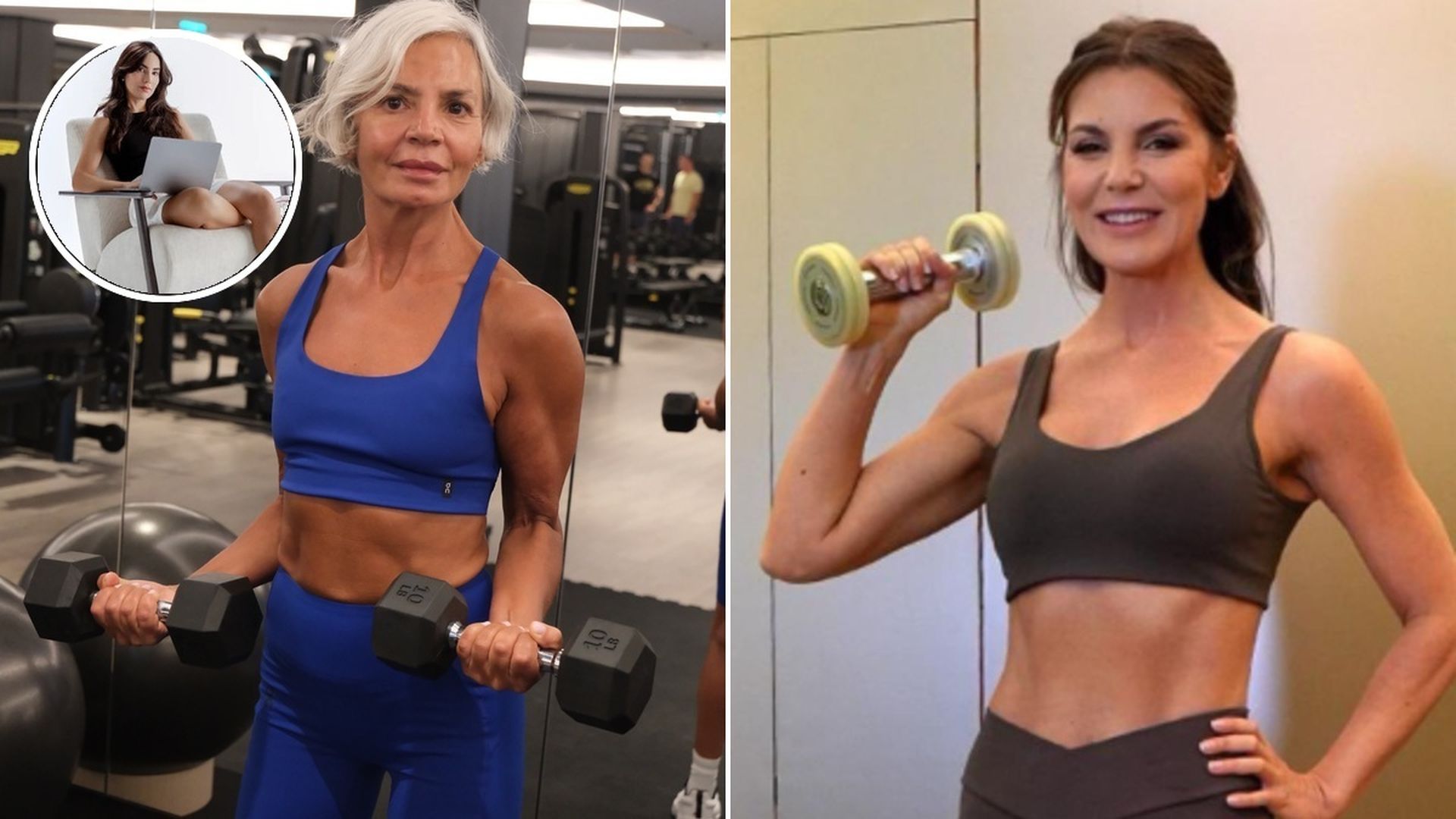 La doctora Isabel Viña, experta en suplementación, metabolismo y hormonas, y Grece Graham y Mar Flores, mujeres de más de 50 años realizando ejercicios de fuerza La doctora Isabel Viña, experta en suplementación, metabolismo y hormonas, y Grece Graham y Mar Flores, mujeres de más de 50 años realizando ejercicios de fuerza