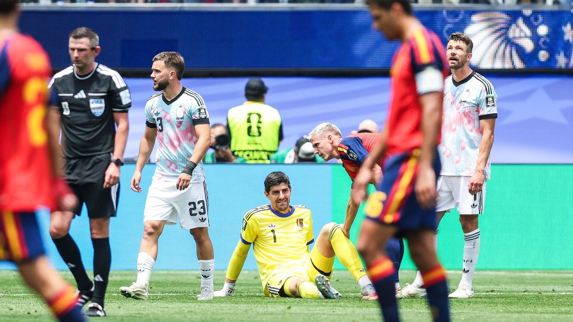 Thibaut Courtois en el momento de su lesión frente a España en el Mundial 2026