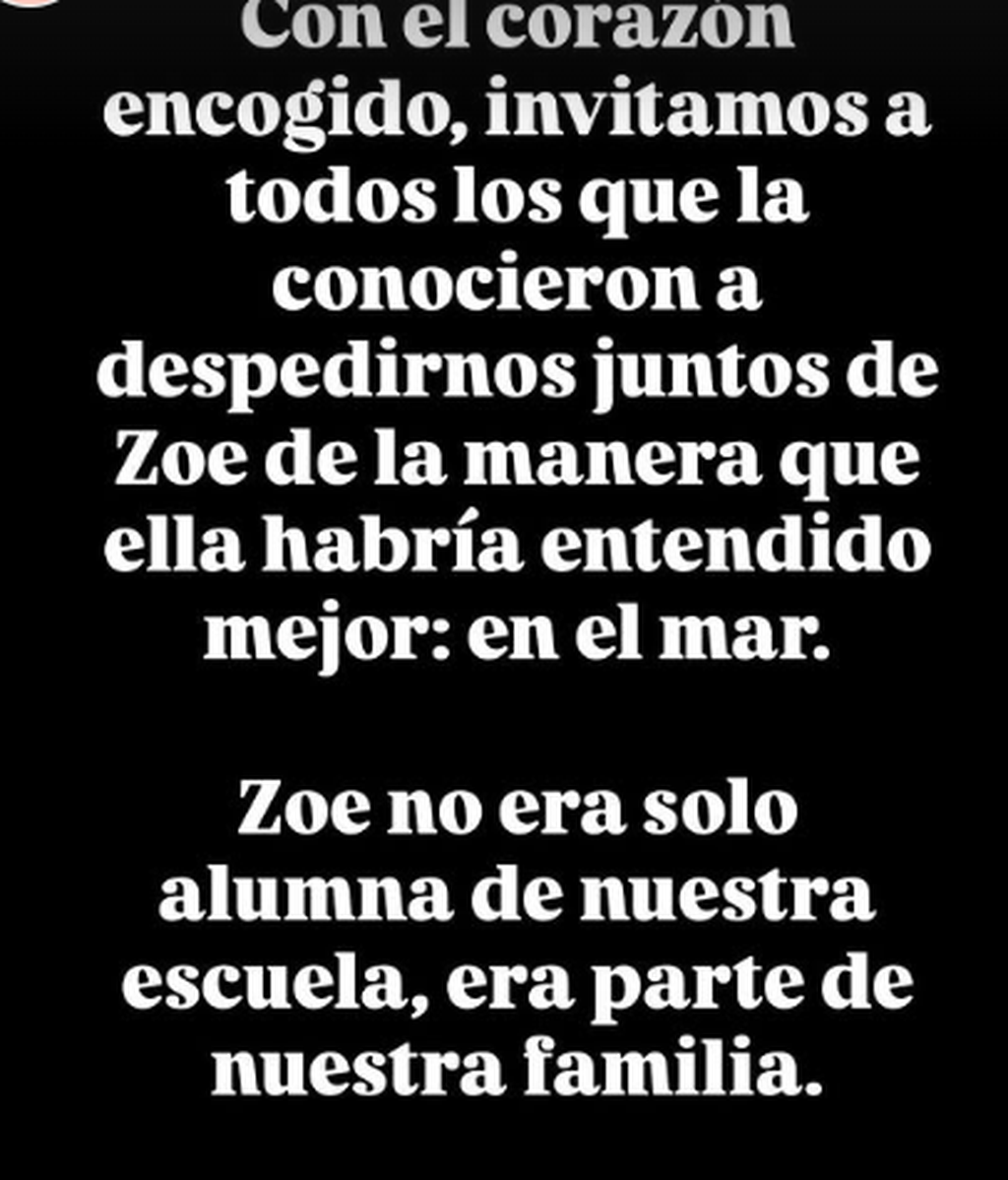El comunicado de la escuela de surf de Zoe