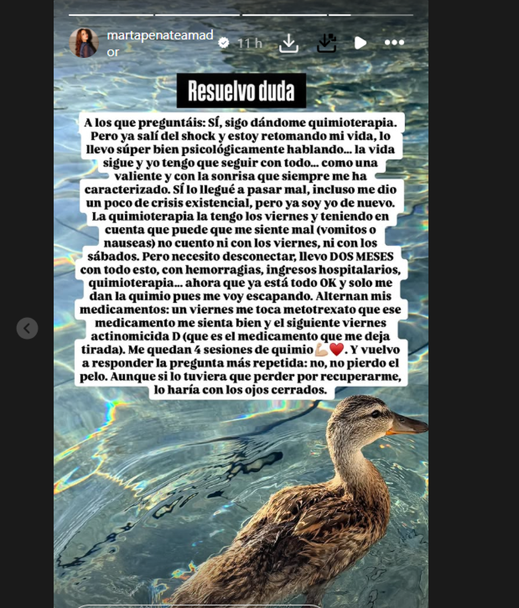 El mensaje de Marta Peñate sobre su estado de salud