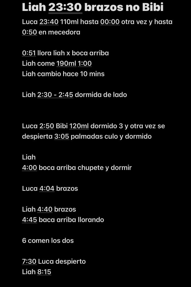 Las notas de Estela del sueño de sus hijos