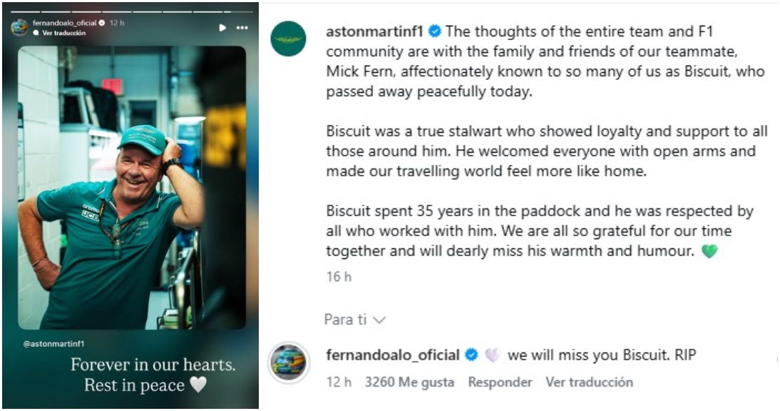 Los dos mensajes de Fernando Alonso en Instagram a Mick Fern