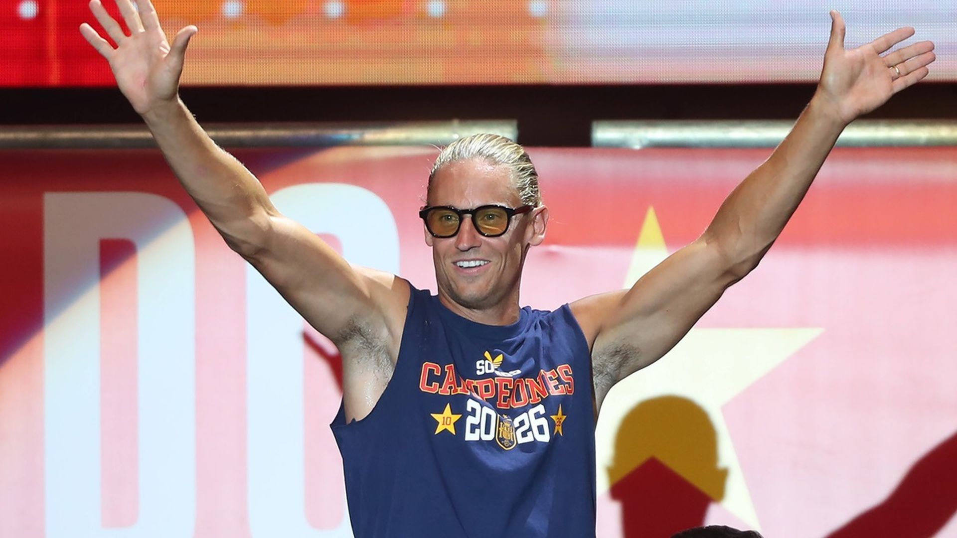 Marcos Llorente durante la celebración de España como campeones del mundo 2026 Marcos Llorente durante la celebración de España como campeones del mundo 2026