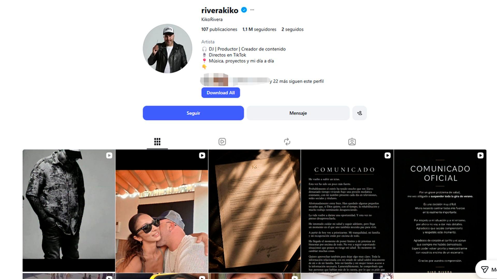 Kiko Rivera ha dejado de seguir en Instagram a todas las cuentas que seguía hasta ahora, excepto dos perfiles