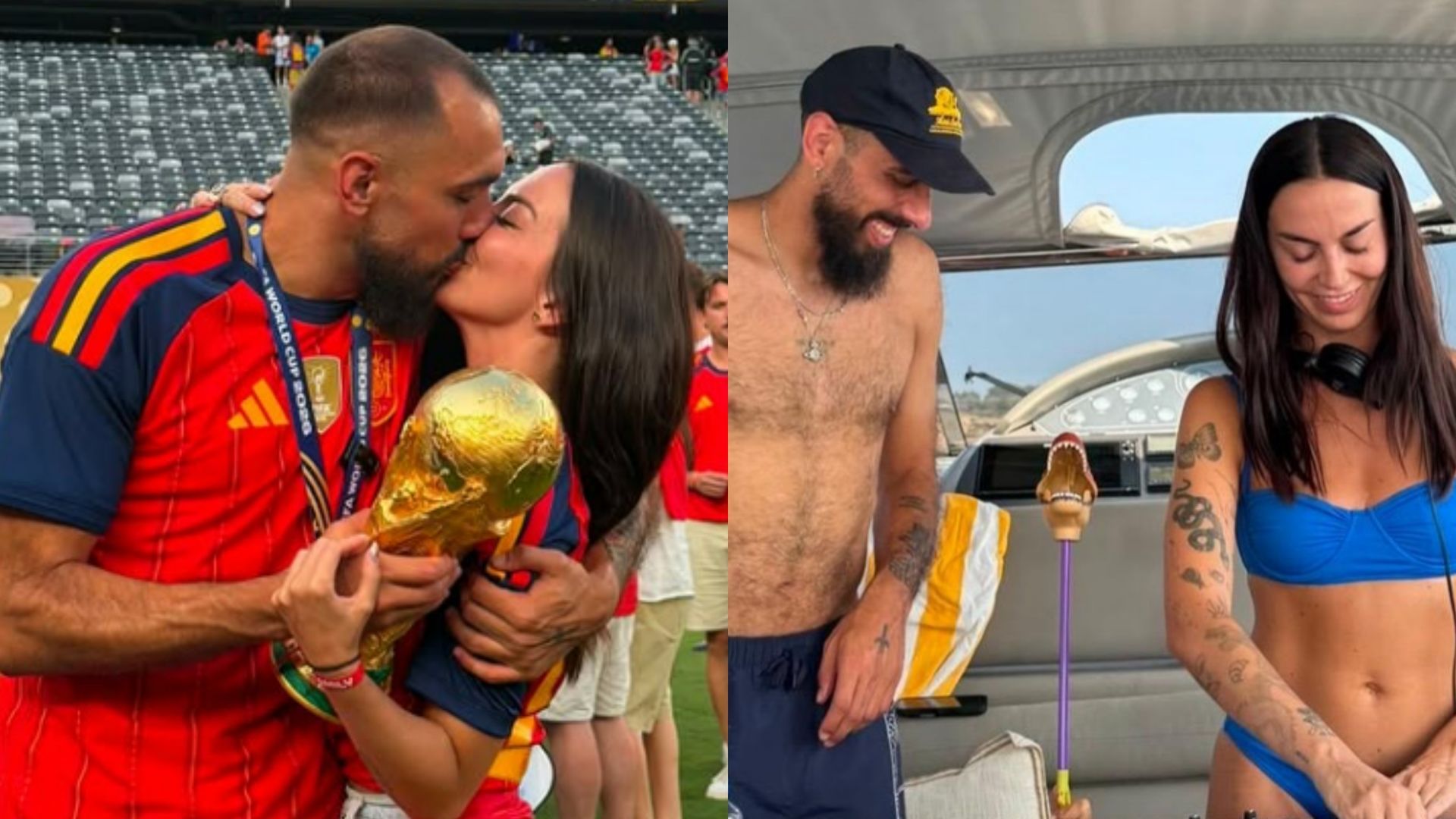 Borja Iglesias y María Valero, durante el Mundial y pinchando en un barco Borja Iglesias y María Valero, durante el Mundial y pinchando en un barco