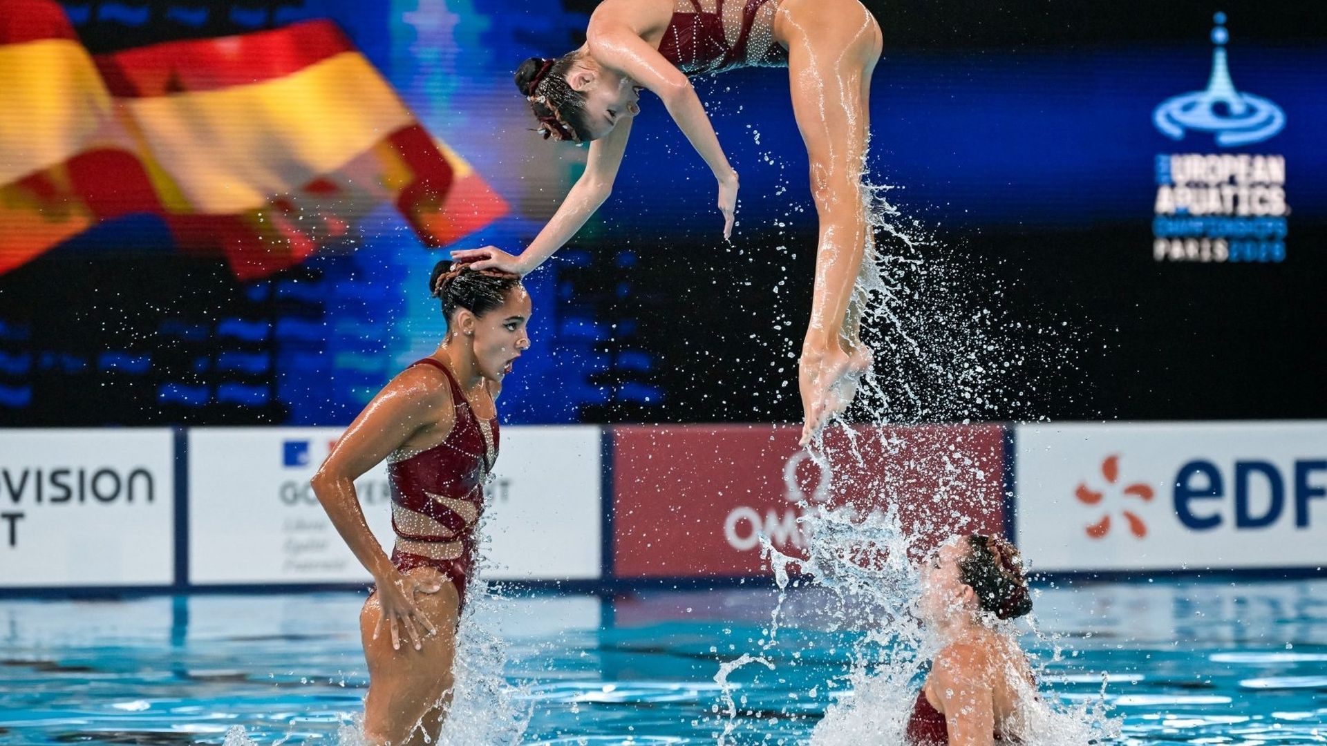 El equipo español de natación artística en la Rutina Libre por Equipos de los Europeos de París 2026 El equipo español de natación artística en la Rutina Libre por Equipos de los Europeos de París 2026