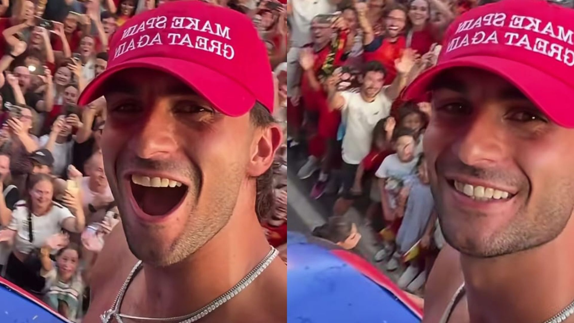 Ferran Torres, con su gorra con el mensaje 'Make Spain Great Again', que generó un importante revuelo mediático