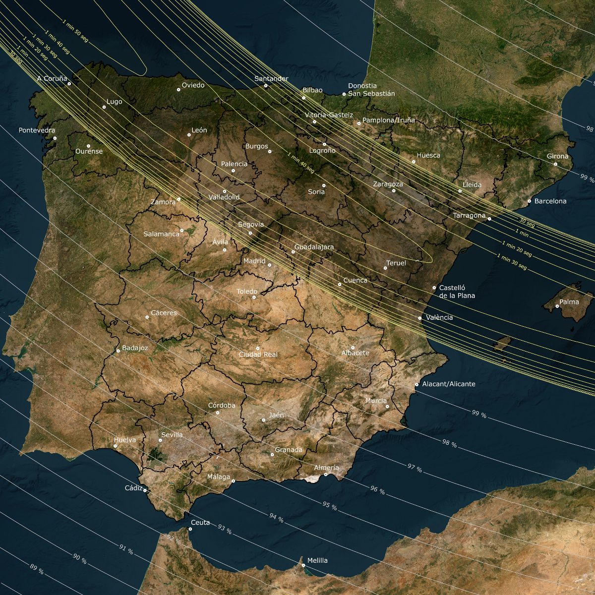 Mapa España dónde se verá eclipse