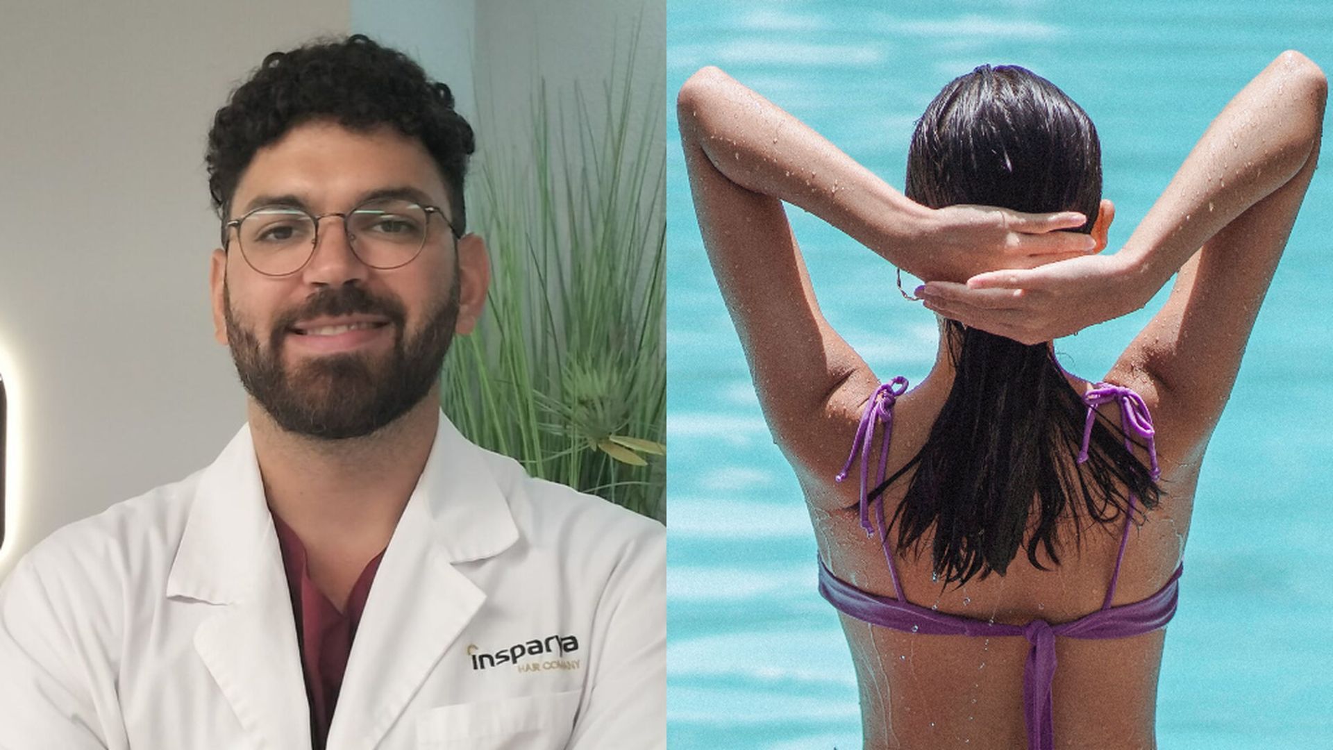 Doctor Alberto Minet y una chica escurriéndose el pelo Doctor Alberto Minet y una chica escurriéndose el pelo