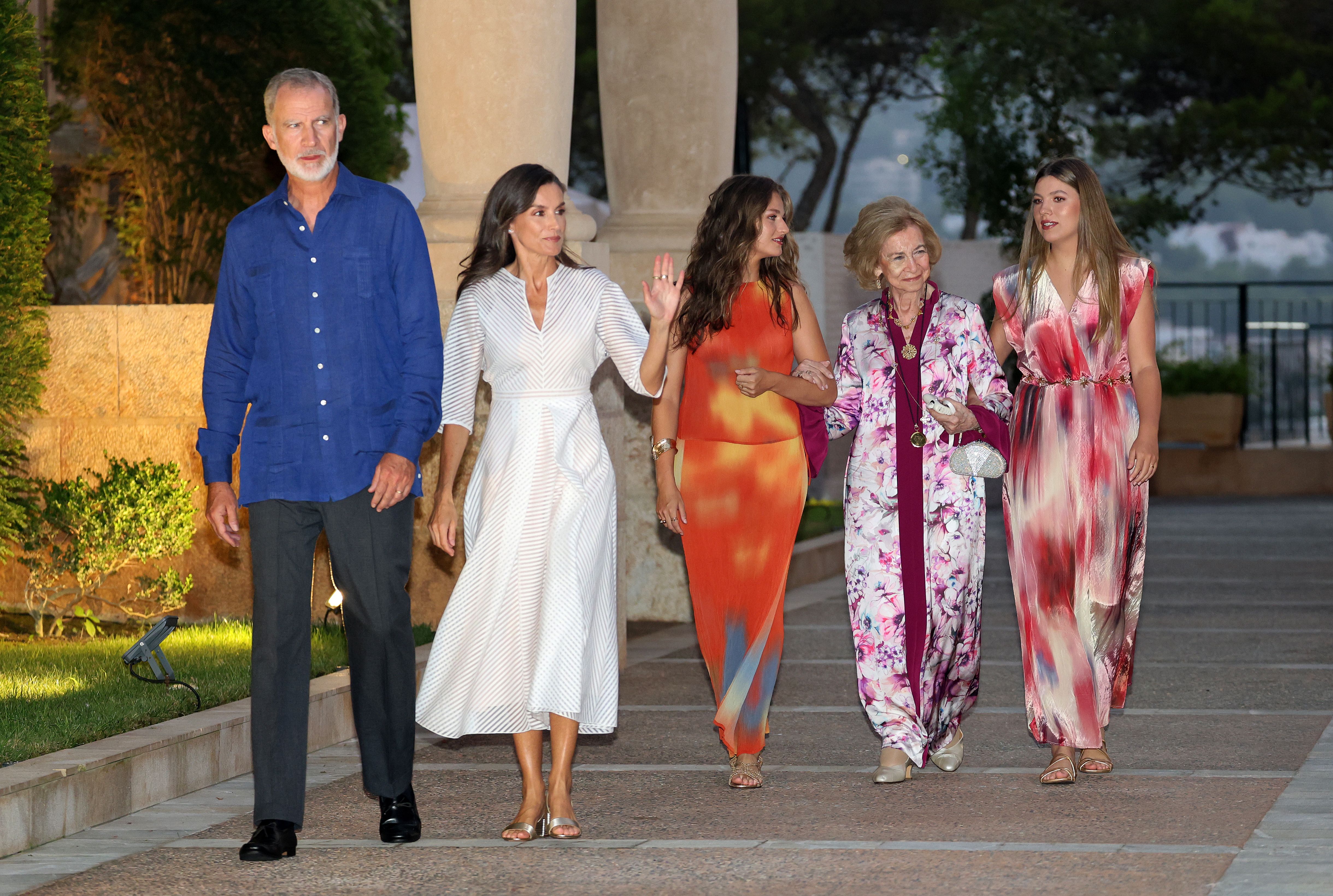 La familia real, en la recepción de la familia real en el Palacio de Marivent