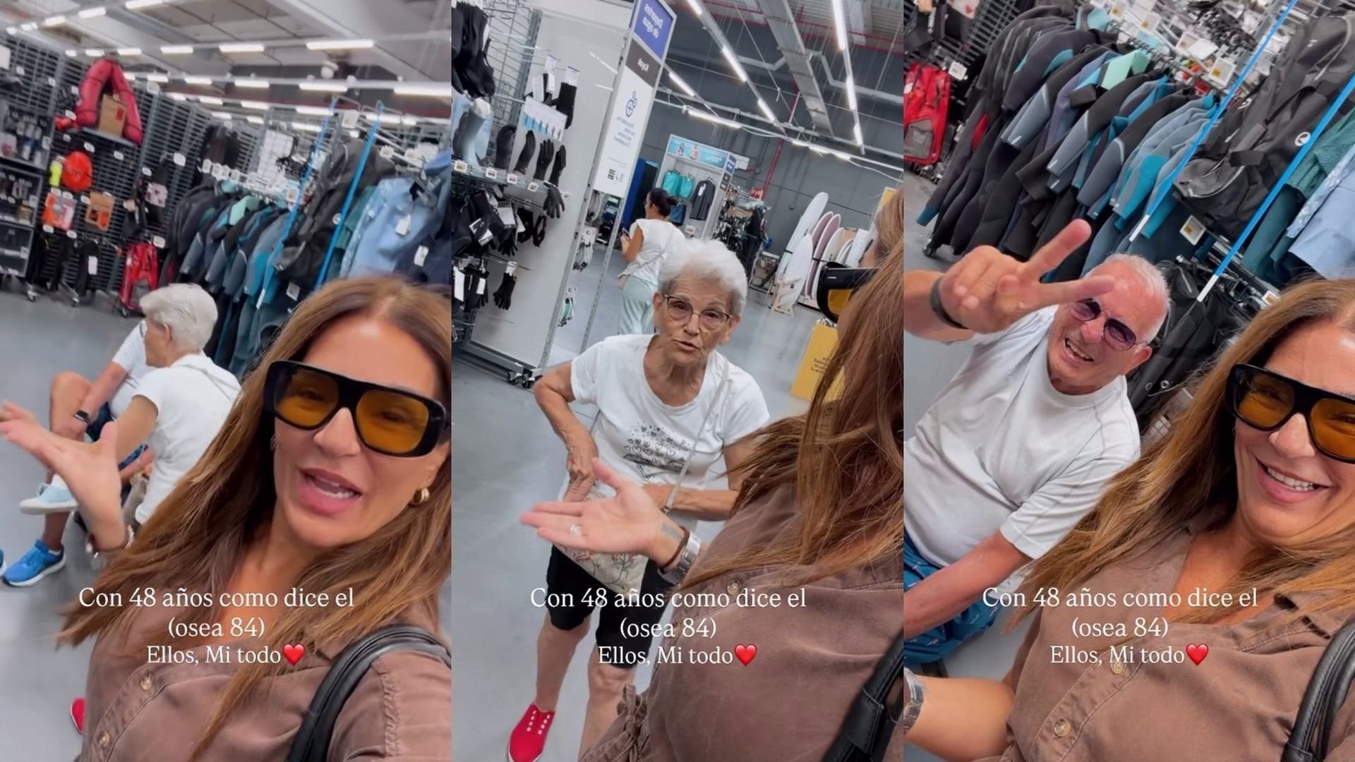 Raquel Bollo, junto a sus padres en una tarde de compras