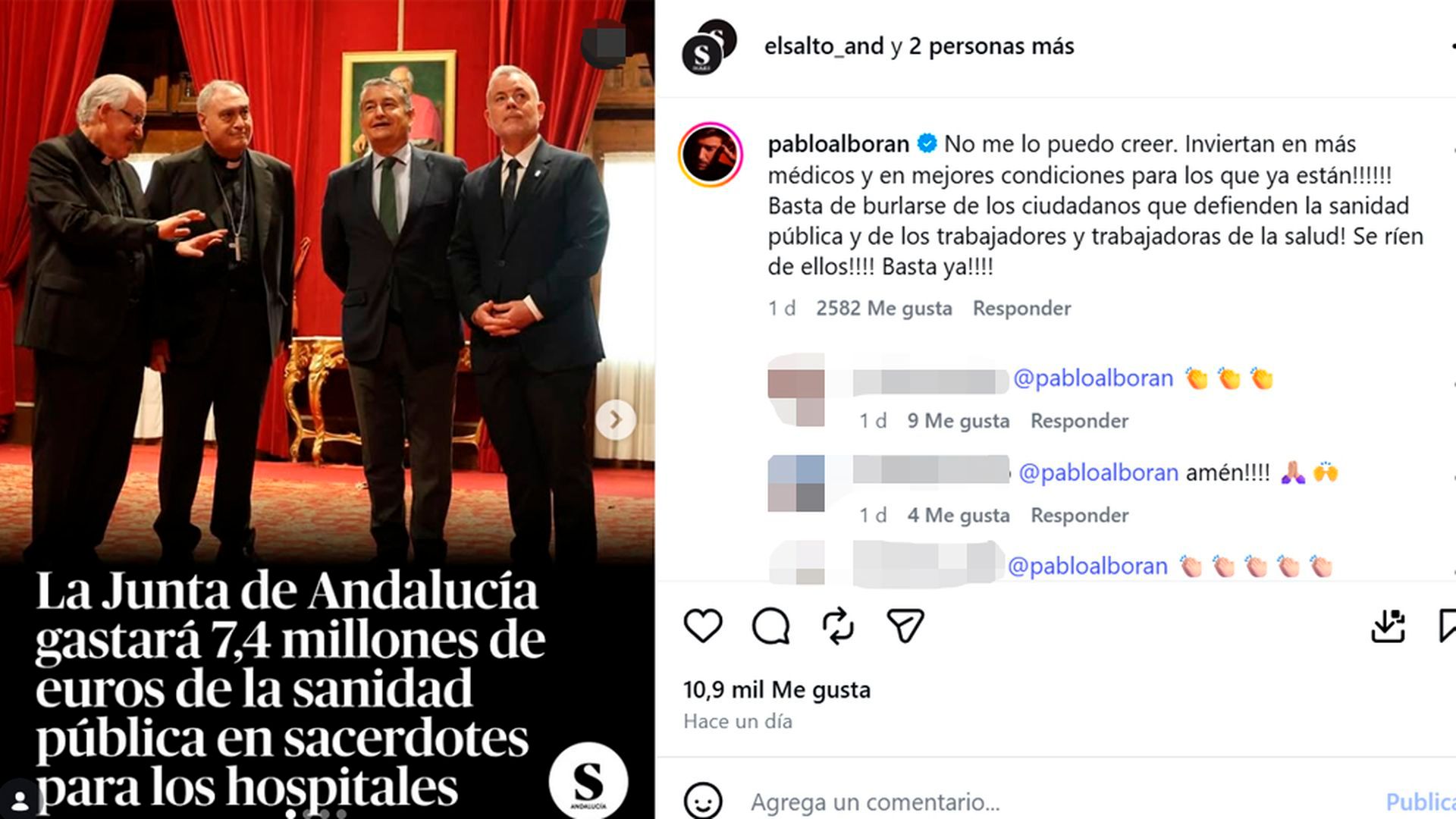 Pablo Alborán reacciona, indignado, tras el acuerdo entre la Consejería de Sanidad andaluza y los obispos