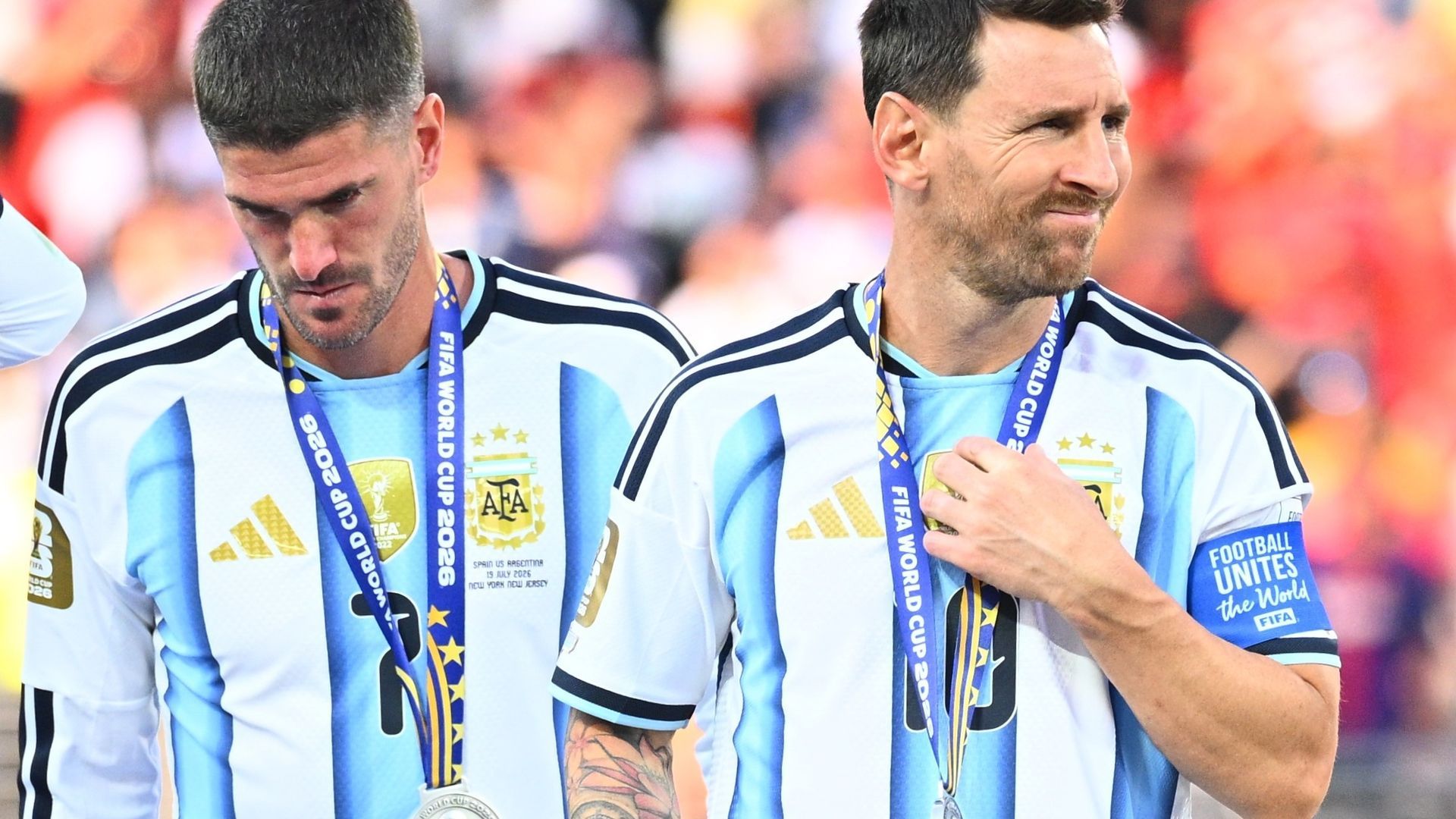 Rodrigo De Paul y Lionel Messi tras la final del Mundial 2026 que perdieron contra España Rodrigo De Paul y Lionel Messi tras la final del Mundial 2026 que perdieron contra España