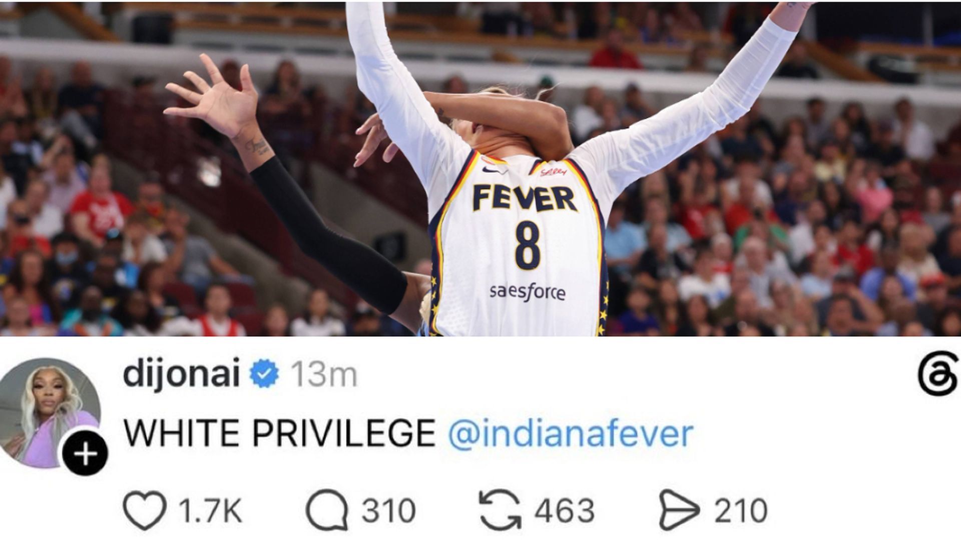 Dijonai Carrington golpeando a Sophie Cunningham y su post en Threads