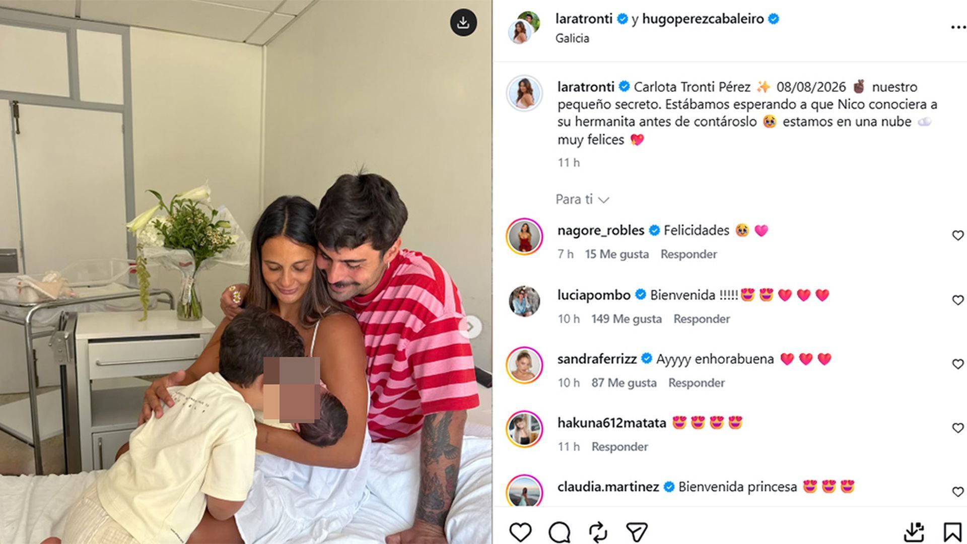Lara Tronti y Hugo Pérez, padres de su segunda hija