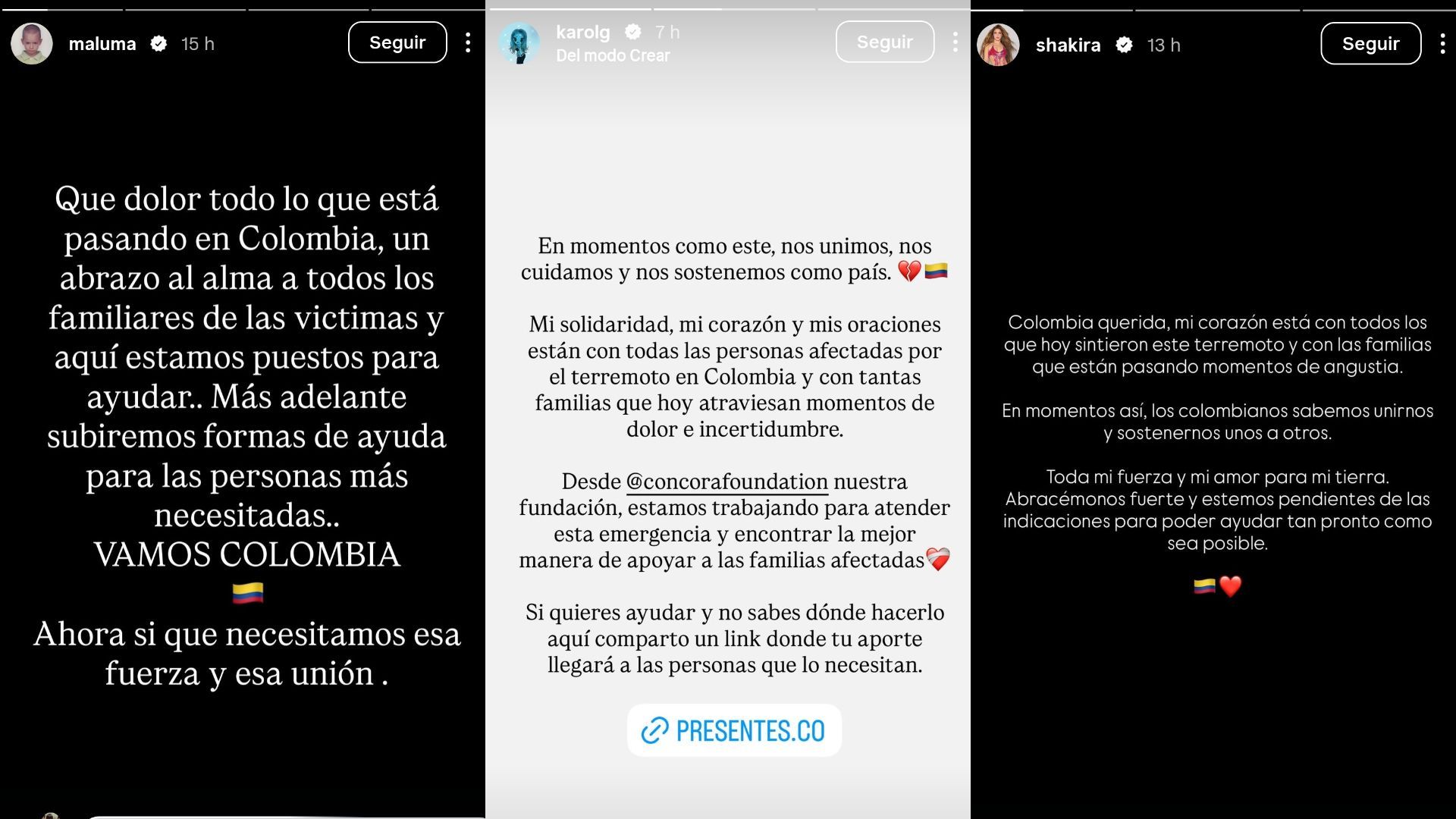 Maluma, Karol G y Shakira se solidarizan con los afectados por el terremoto en Colombia