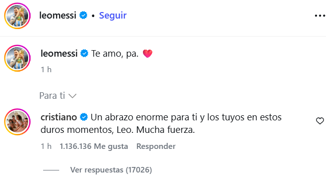 El mensaje de Cristiano Ronaldo a Leo Messi tras la muerte de su padre